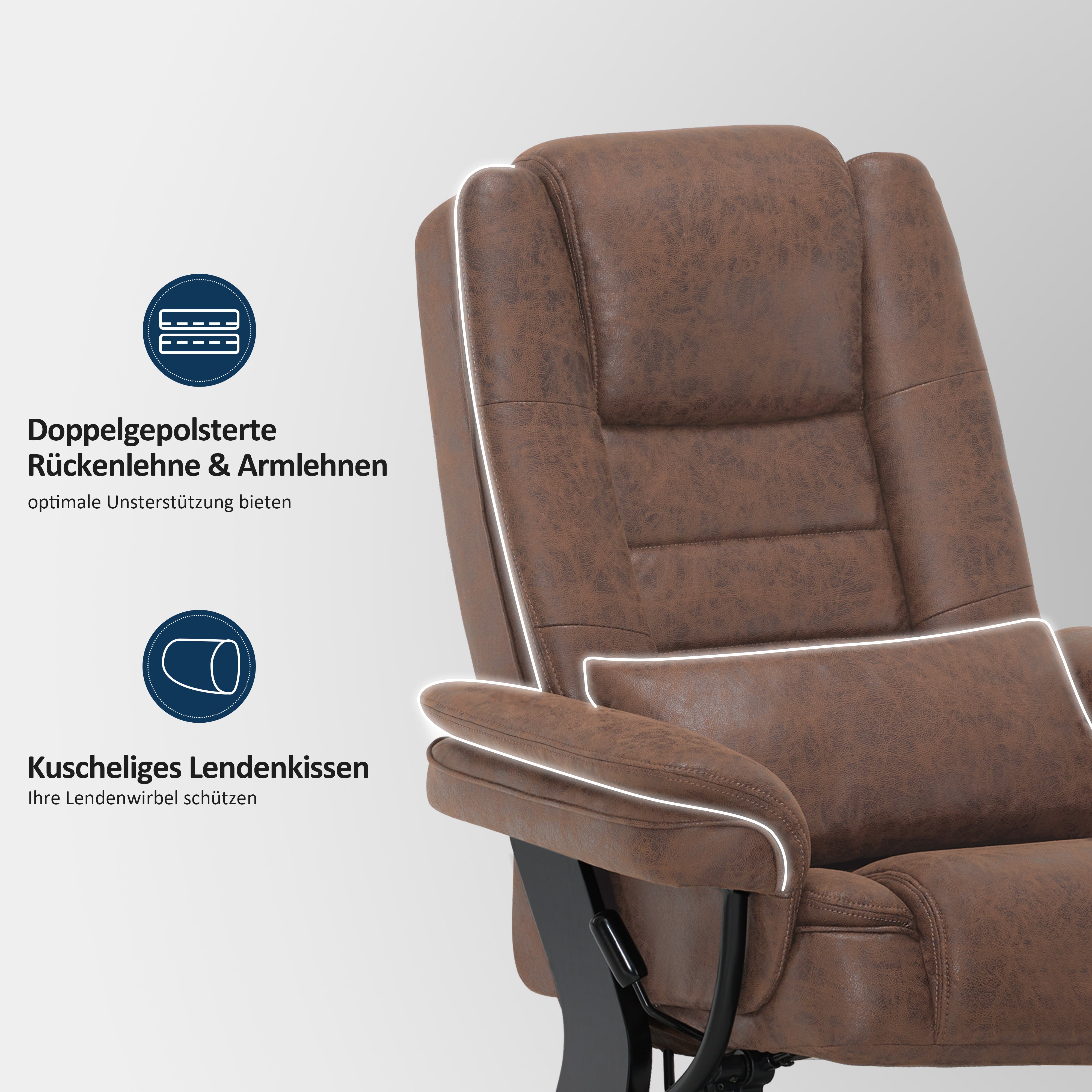 MCombo Poltrona relax reclinabile e girevole a 360° con poggiapiedi, portata fino a 120 kg, adatta al soggiorno, include cuscino e tasca laterale, comoda poltrona da lettura, 9099