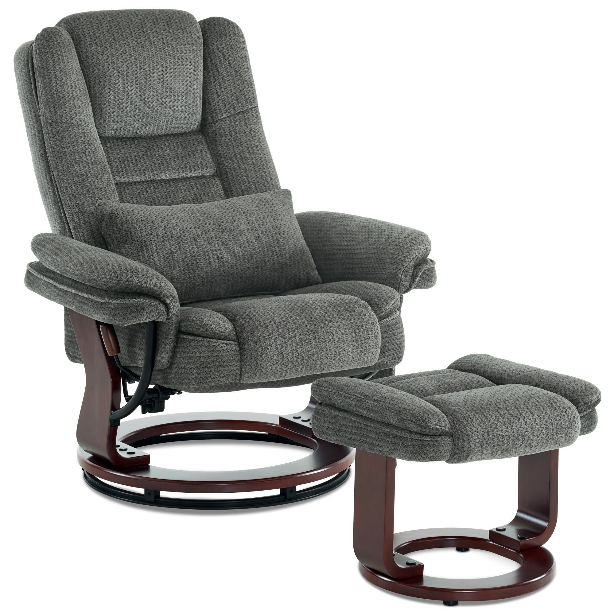 MCombo Poltrona relax reclinabile e girevole a 360° con poggiapiedi, portata fino a 120 kg, adatta al soggiorno, include cuscino e tasca laterale, comoda poltrona da lettura, 9099