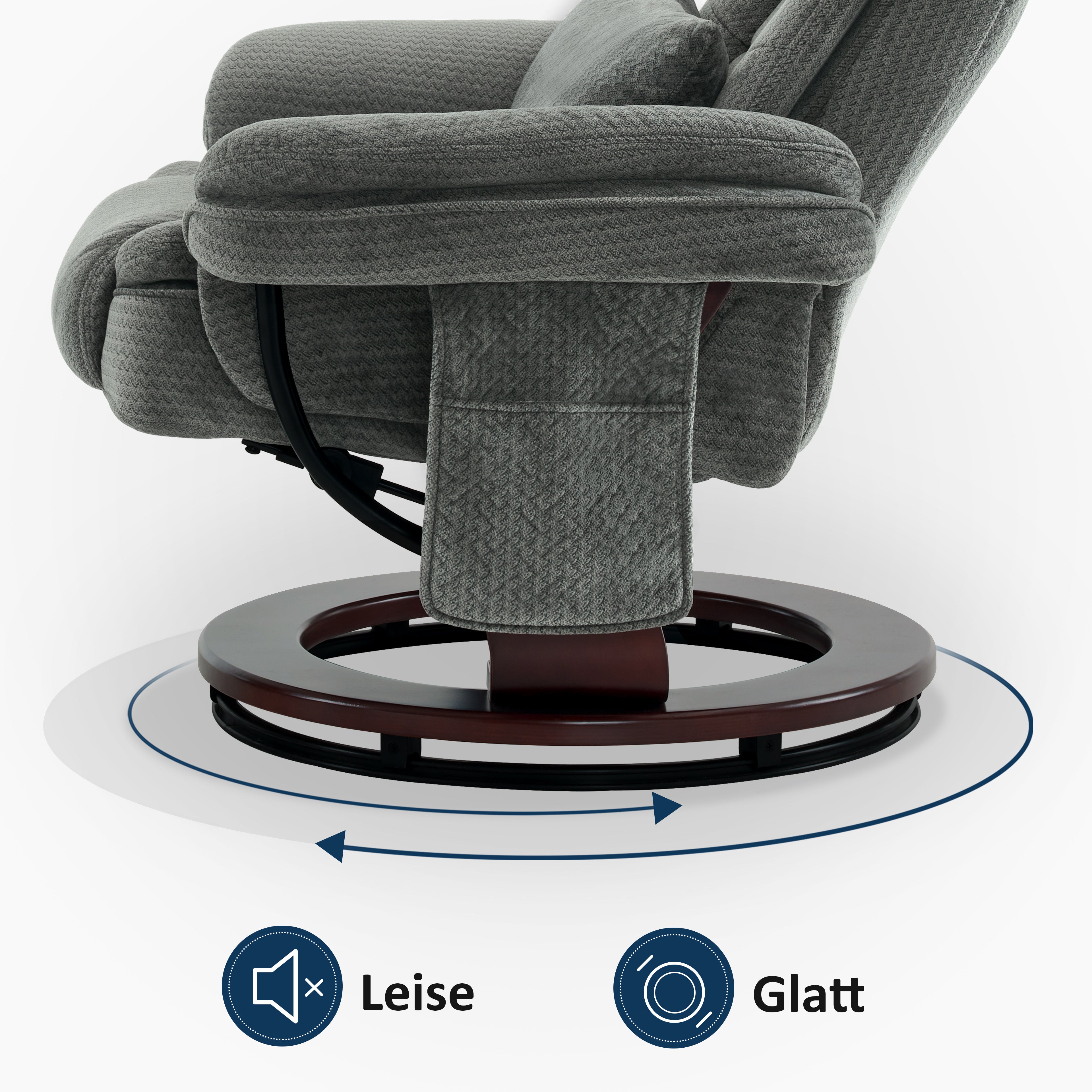 MCombo Poltrona relax reclinabile e girevole a 360° con poggiapiedi, portata fino a 120 kg, adatta al soggiorno, include cuscino e tasca laterale, comoda poltrona da lettura, 9099
