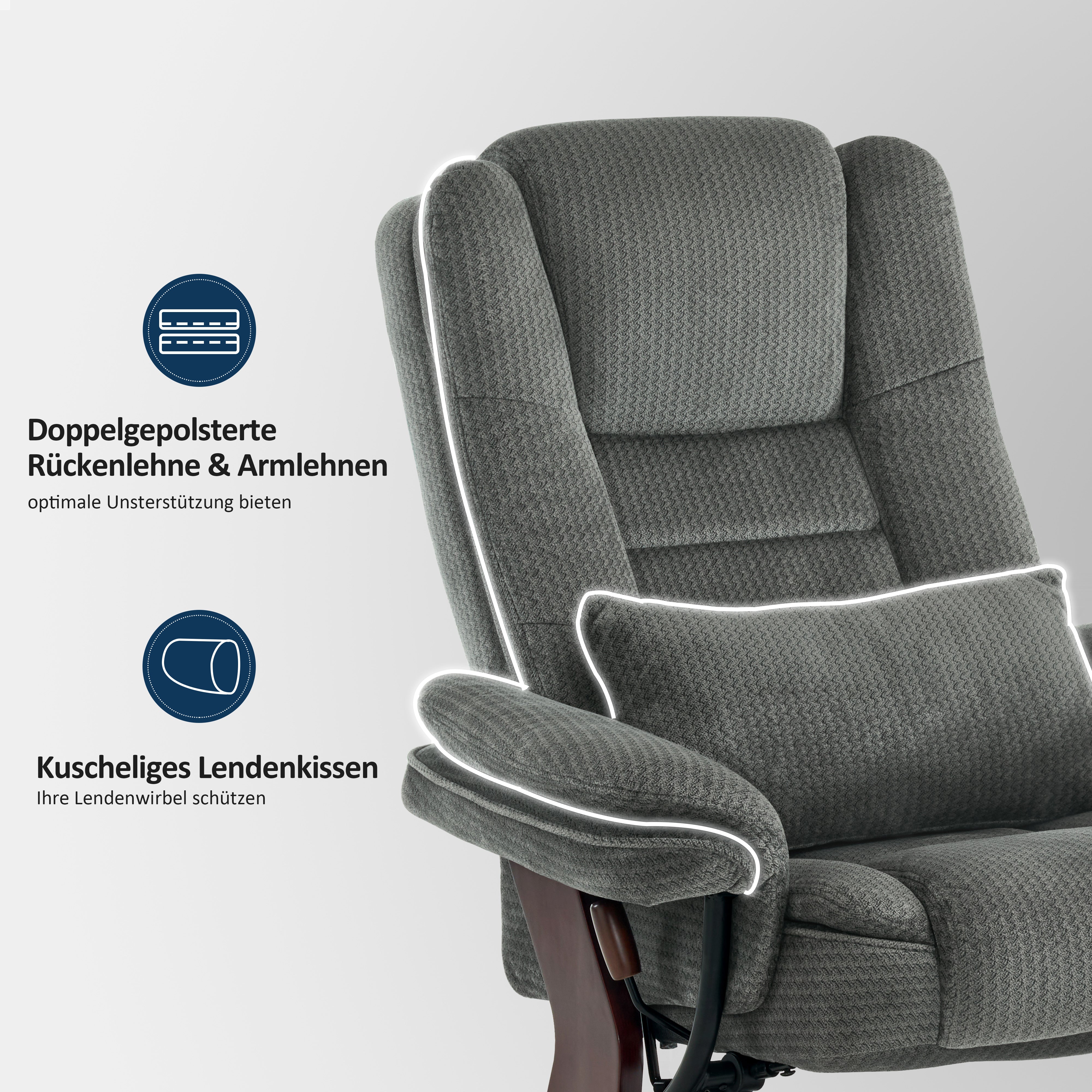 MCombo Poltrona relax reclinabile e girevole a 360° con poggiapiedi, portata fino a 120 kg, adatta al soggiorno, include cuscino e tasca laterale, comoda poltrona da lettura, 9099
