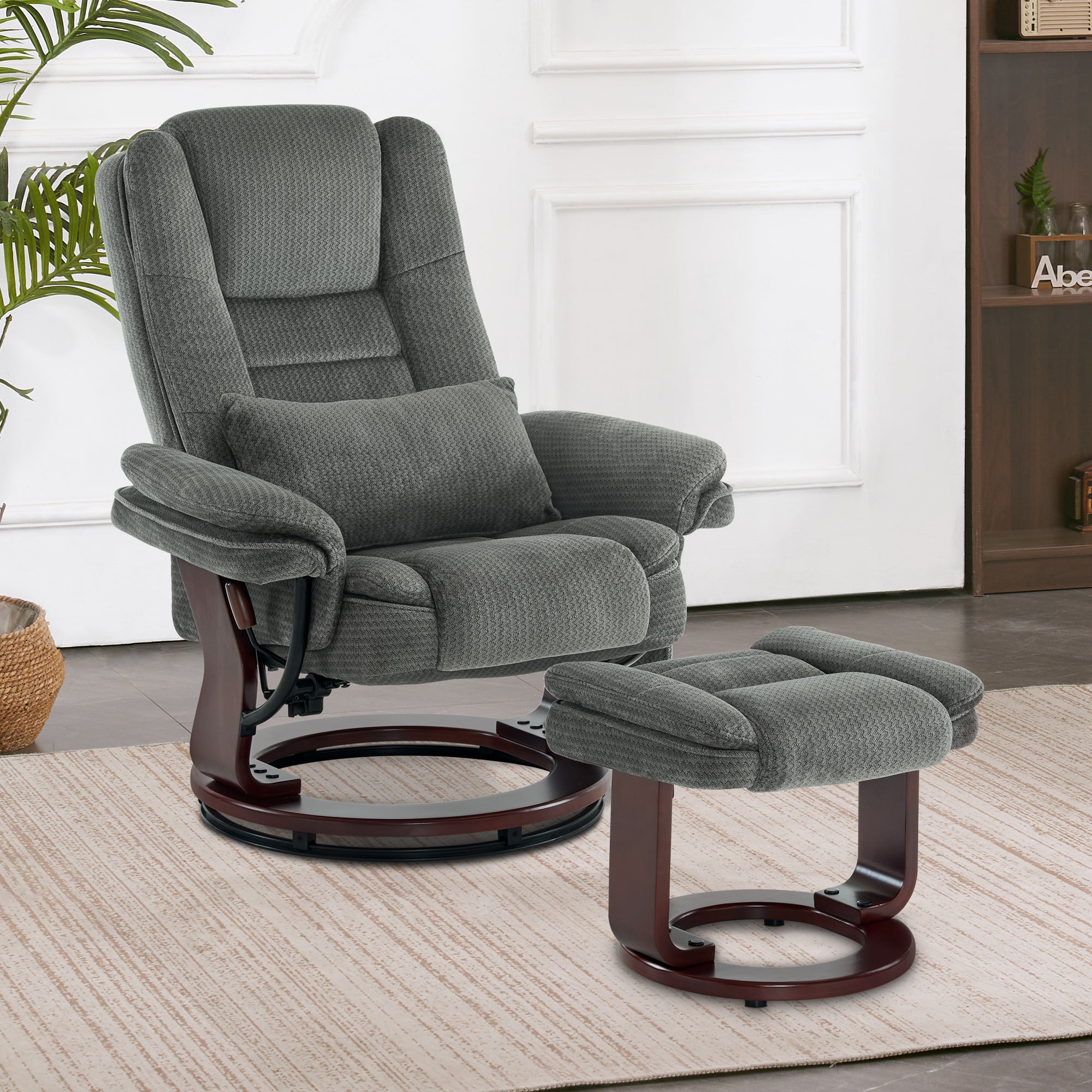 MCombo Poltrona relax reclinabile e girevole a 360° con poggiapiedi, portata fino a 120 kg, adatta al soggiorno, include cuscino e tasca laterale, comoda poltrona da lettura, 9099