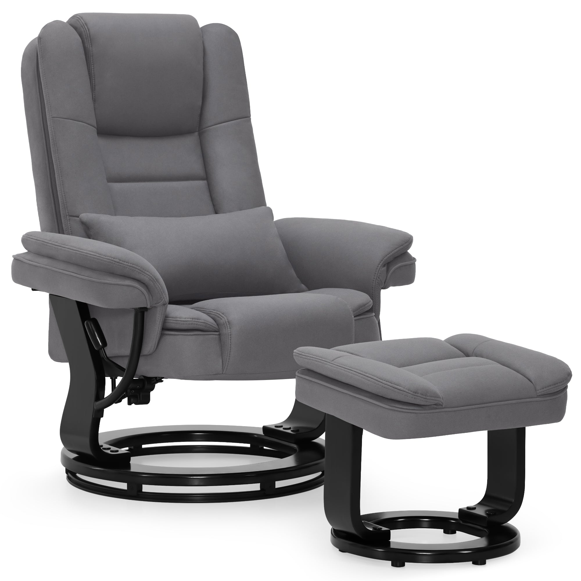 MCombo Poltrona relax reclinabile e girevole a 360° con poggiapiedi, portata fino a 120 kg, adatta al soggiorno, include cuscino e tasca laterale, comoda poltrona da lettura, 9099