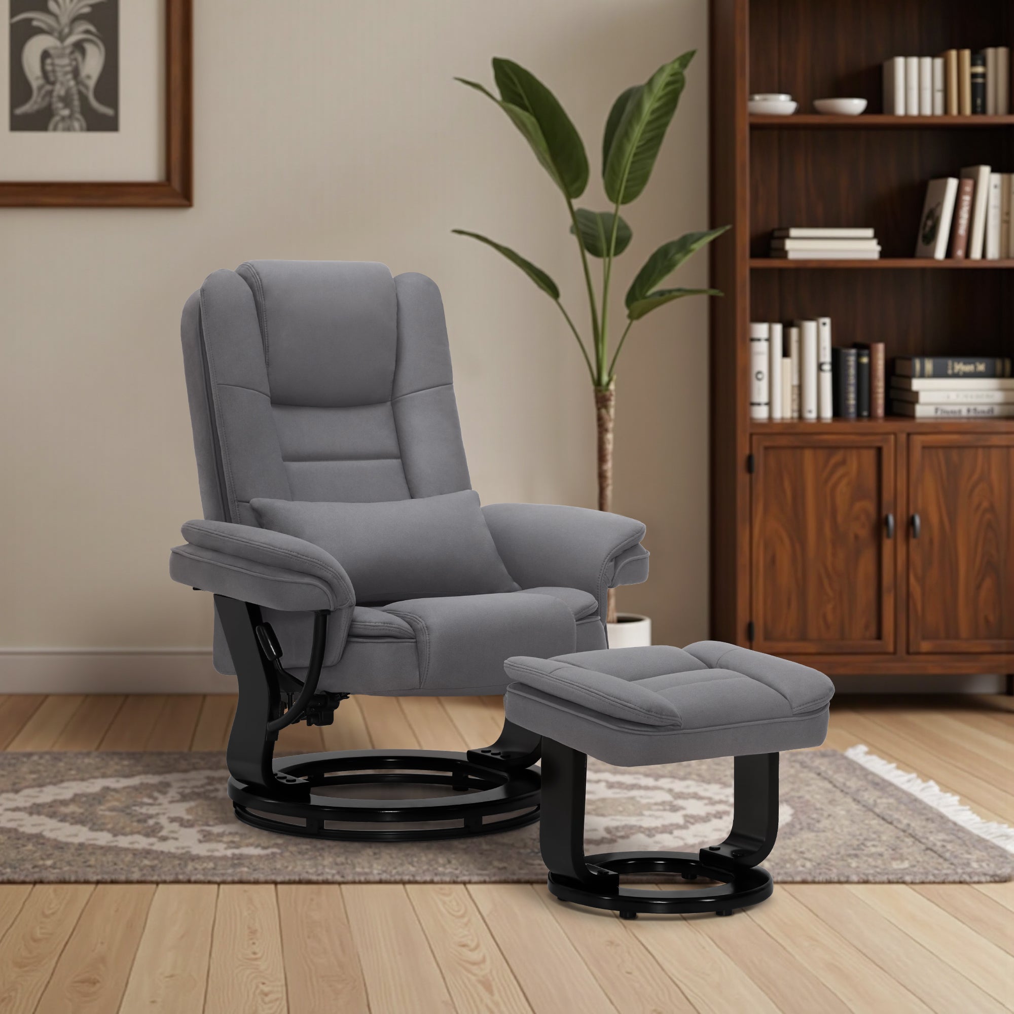MCombo Poltrona relax reclinabile e girevole a 360° con poggiapiedi, portata fino a 120 kg, adatta al soggiorno, include cuscino e tasca laterale, comoda poltrona da lettura, 9099