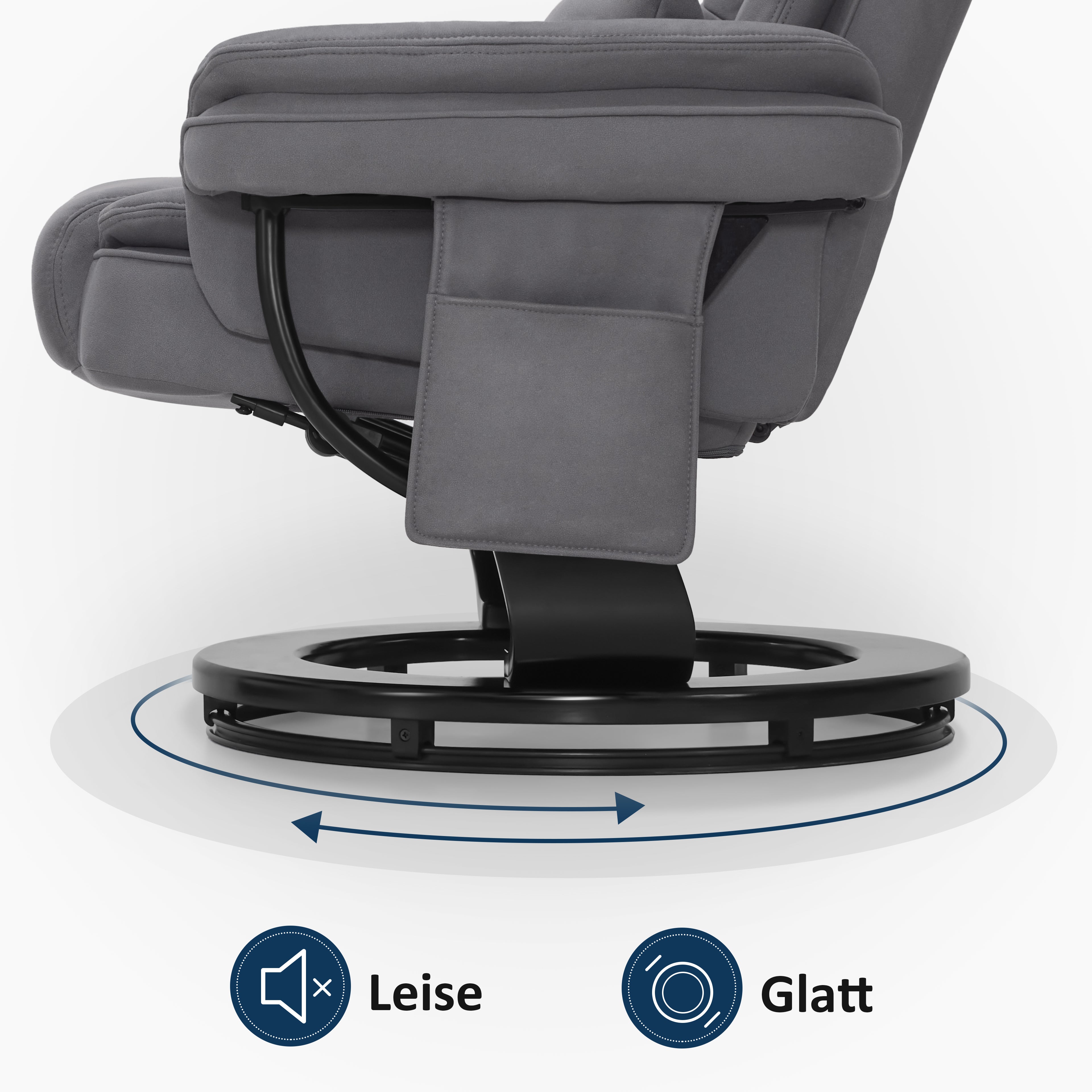 MCombo Poltrona relax reclinabile e girevole a 360° con poggiapiedi, portata fino a 120 kg, adatta al soggiorno, include cuscino e tasca laterale, comoda poltrona da lettura, 9099