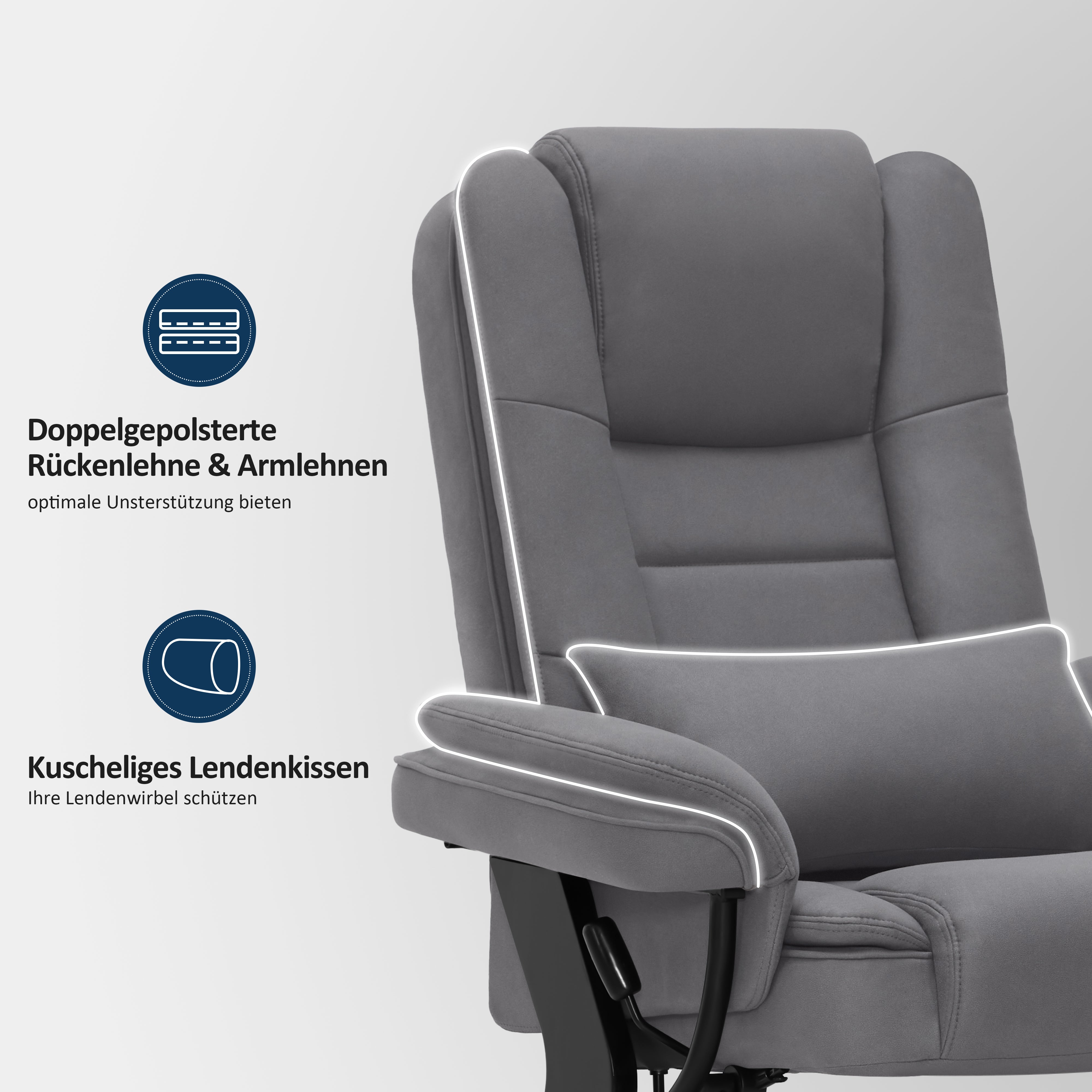 MCombo Poltrona relax reclinabile e girevole a 360° con poggiapiedi, portata fino a 120 kg, adatta al soggiorno, include cuscino e tasca laterale, comoda poltrona da lettura, 9099