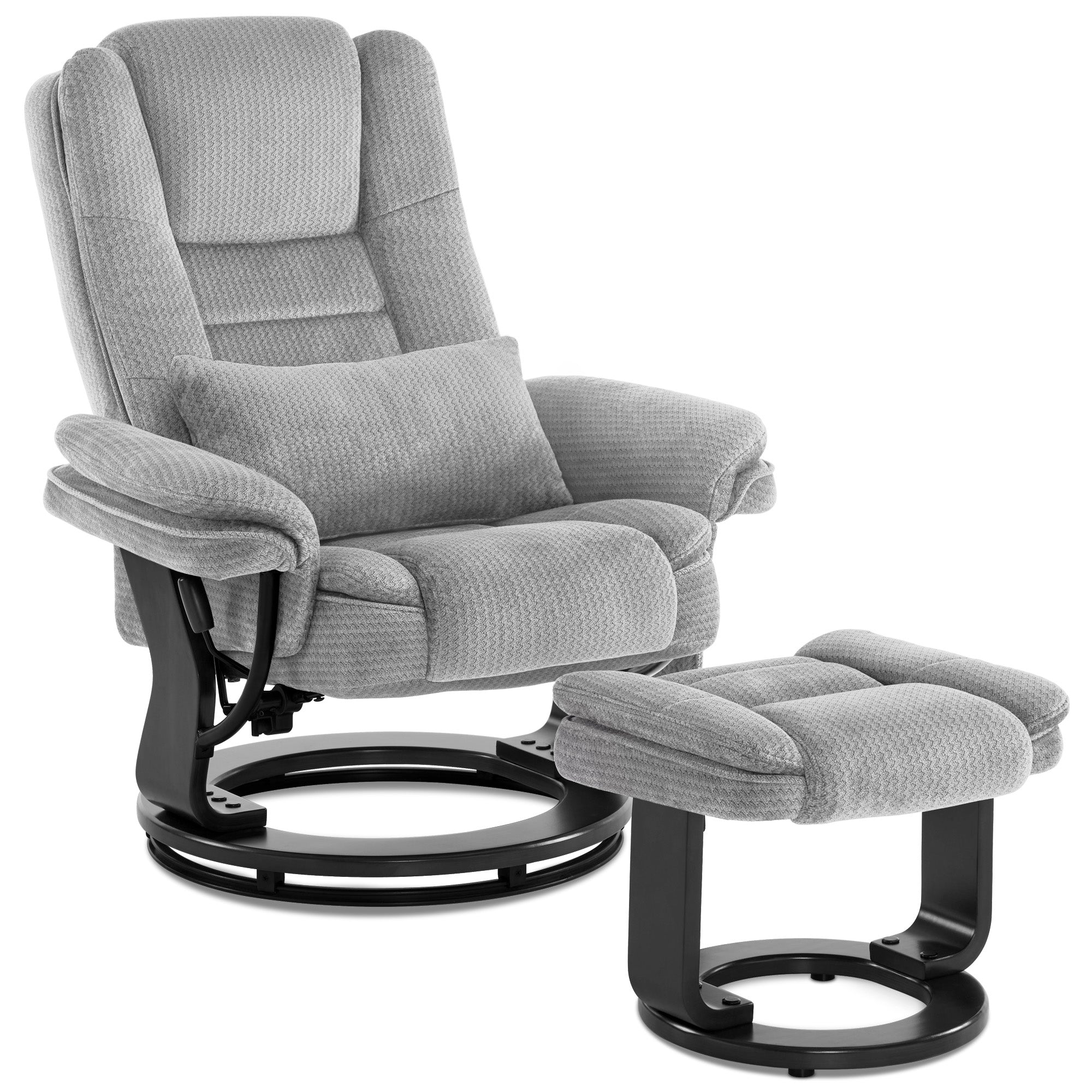 MCombo Poltrona relax reclinabile e girevole a 360° con poggiapiedi, portata fino a 120 kg, adatta al soggiorno, include cuscino e tasca laterale, comoda poltrona da lettura, 9099