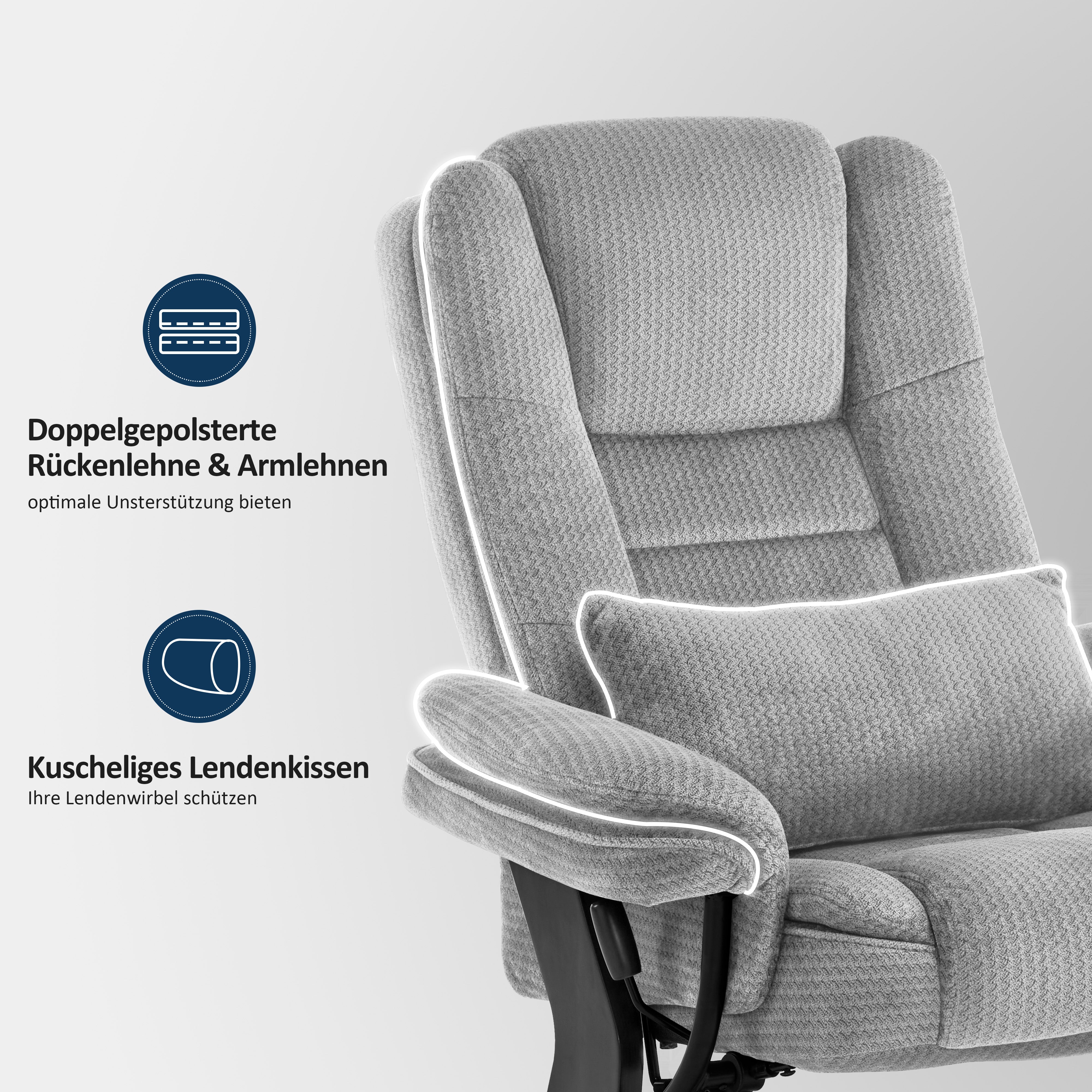 MCombo Poltrona relax reclinabile e girevole a 360° con poggiapiedi, portata fino a 120 kg, adatta al soggiorno, include cuscino e tasca laterale, comoda poltrona da lettura, 9099