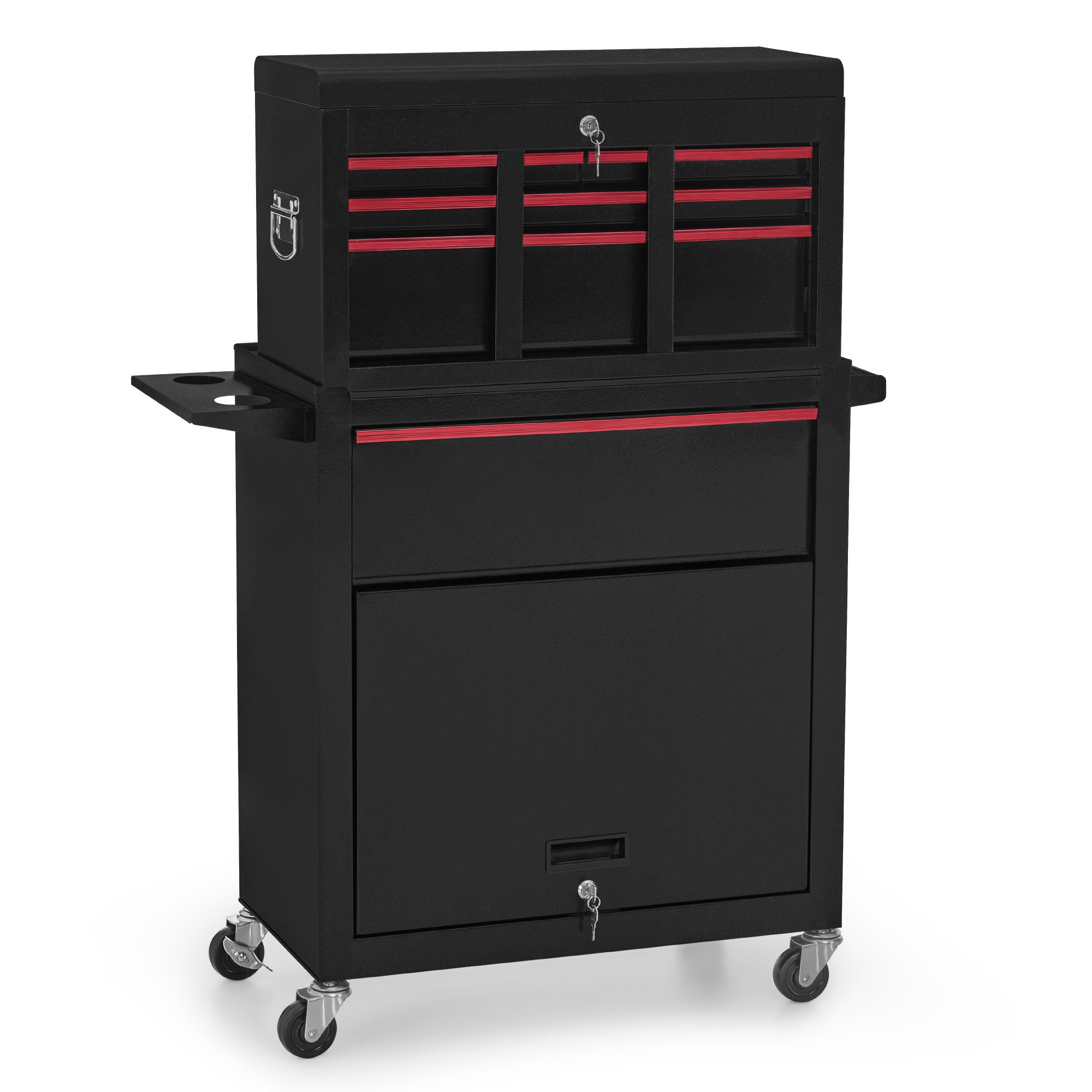 M MCombo Carrello da officina 2 in 1 con valigetta a 6 scomparti, 1 armadietto e 6 ganci – Carrello portautensili vuoto (utensili non inclusi) – Carrello metallico su ruote con serratura per officine – 33 x 81 x 108 cm, 0097