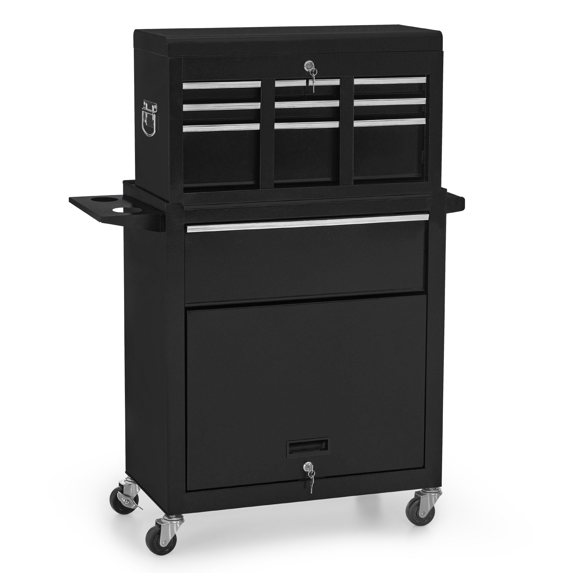 M MCombo Carrello da officina 2 in 1 con valigetta a 6 scomparti, 1 armadietto e 6 ganci – Carrello portautensili vuoto (utensili non inclusi) – Carrello metallico su ruote con serratura per officine – 33 x 81 x 108 cm, 0097