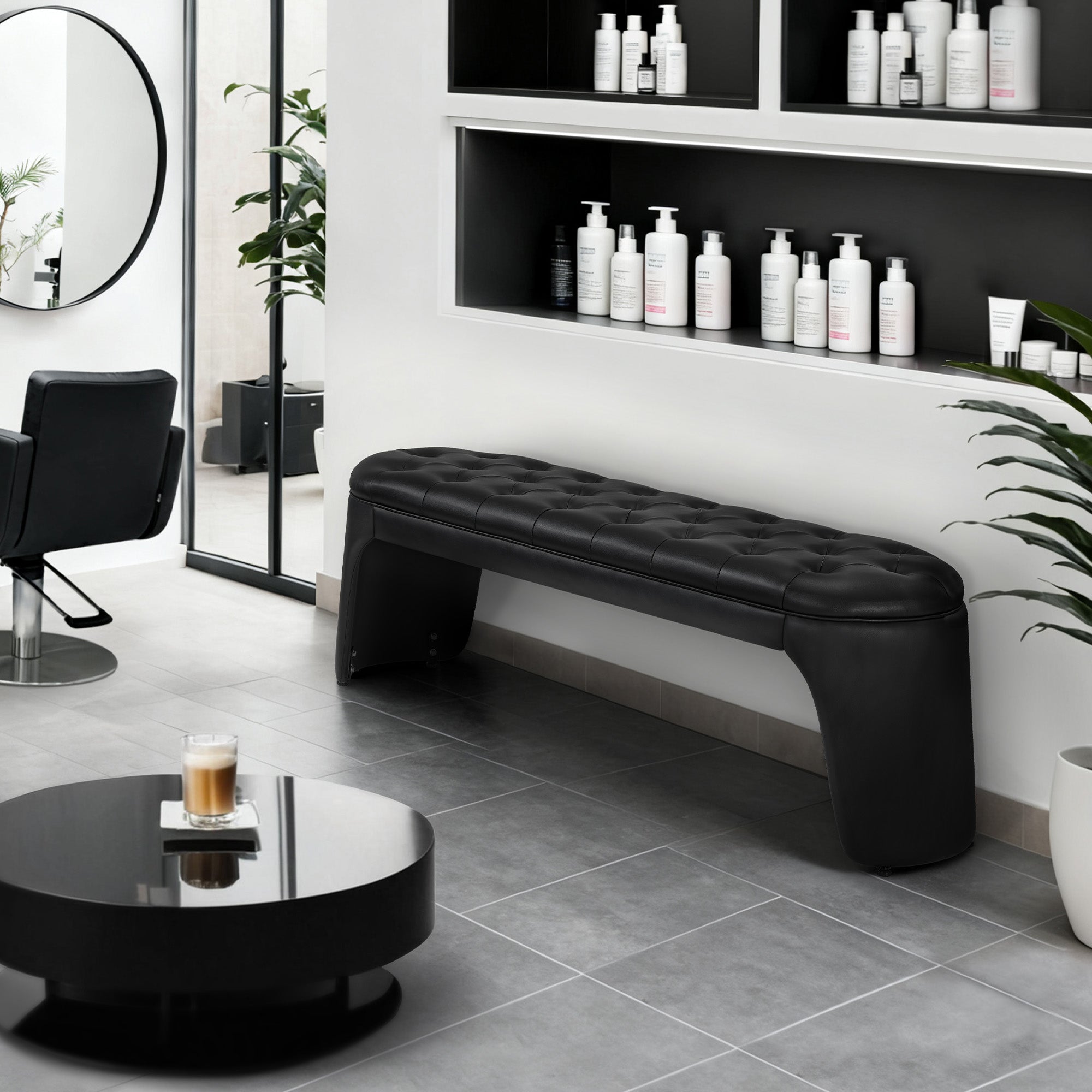MCombo Panca a 3 posti, larghezza seduta 150 cm; panca moderna da sala d'attesa, panca imbottita per camera da letto, soggiorno o ingresso, modello W510 (Nero/Ecopelle)
