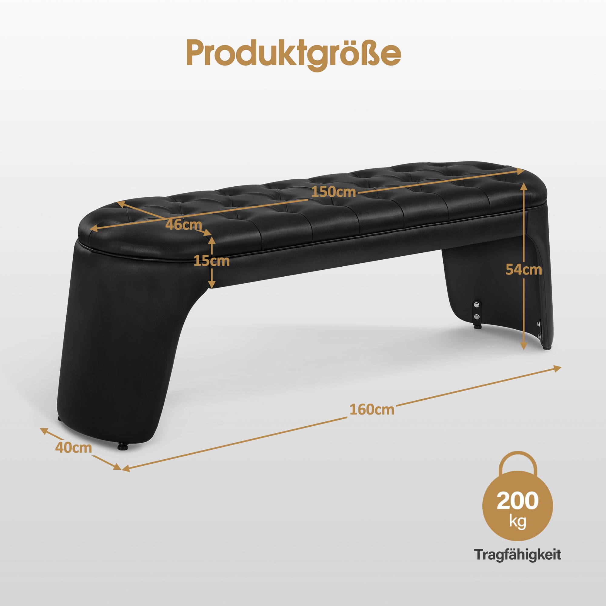 MCombo Panca a 3 posti, larghezza seduta 150 cm; panca moderna da sala d'attesa, panca imbottita per camera da letto, soggiorno o ingresso, modello W510 (Nero/Ecopelle)