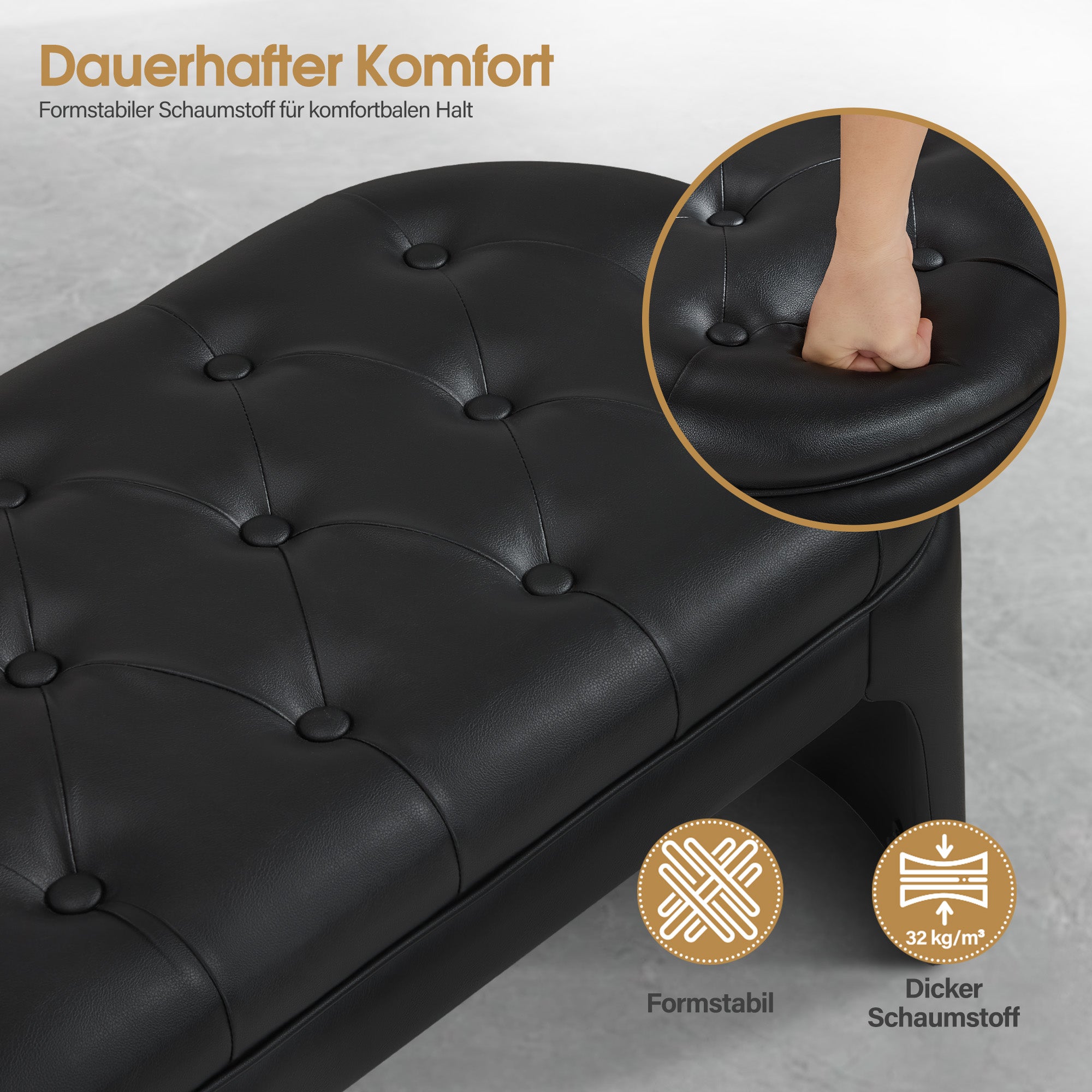 MCombo Panca a 3 posti, larghezza seduta 150 cm; panca moderna da sala d'attesa, panca imbottita per camera da letto, soggiorno o ingresso, modello W510 (Nero/Ecopelle)