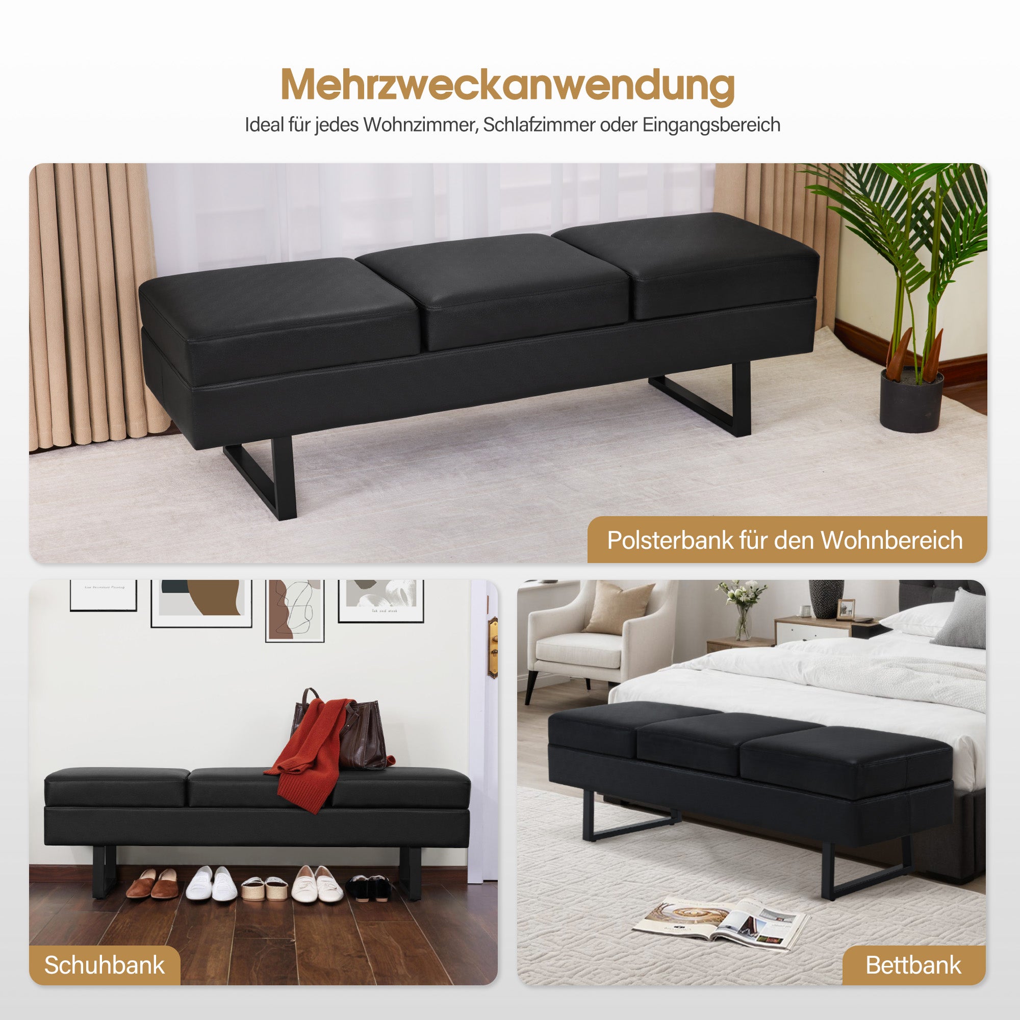 M MCombo zitbank voor 3 personen, wachtbank, gestoffeerde bank voor de slaapkamer, bedbank voor de woonkamer, schoenenbank voor de hal, W513