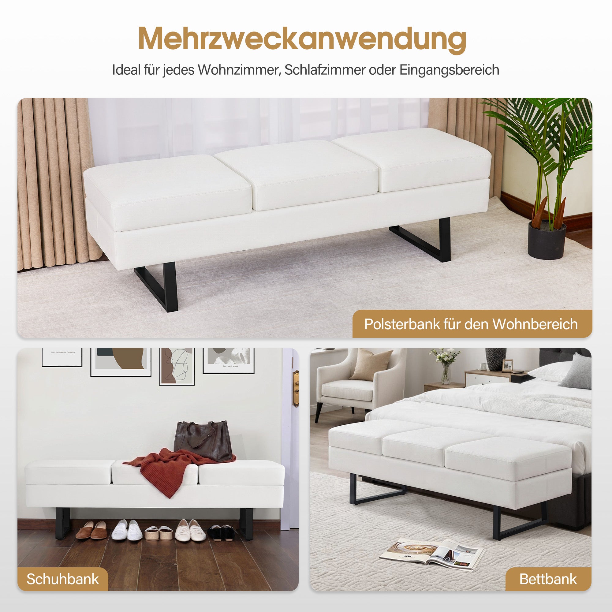 M MCombo zitbank voor 3 personen, wachtbank, gestoffeerde bank voor de slaapkamer, bedbank voor de woonkamer, schoenenbank voor de hal, W513