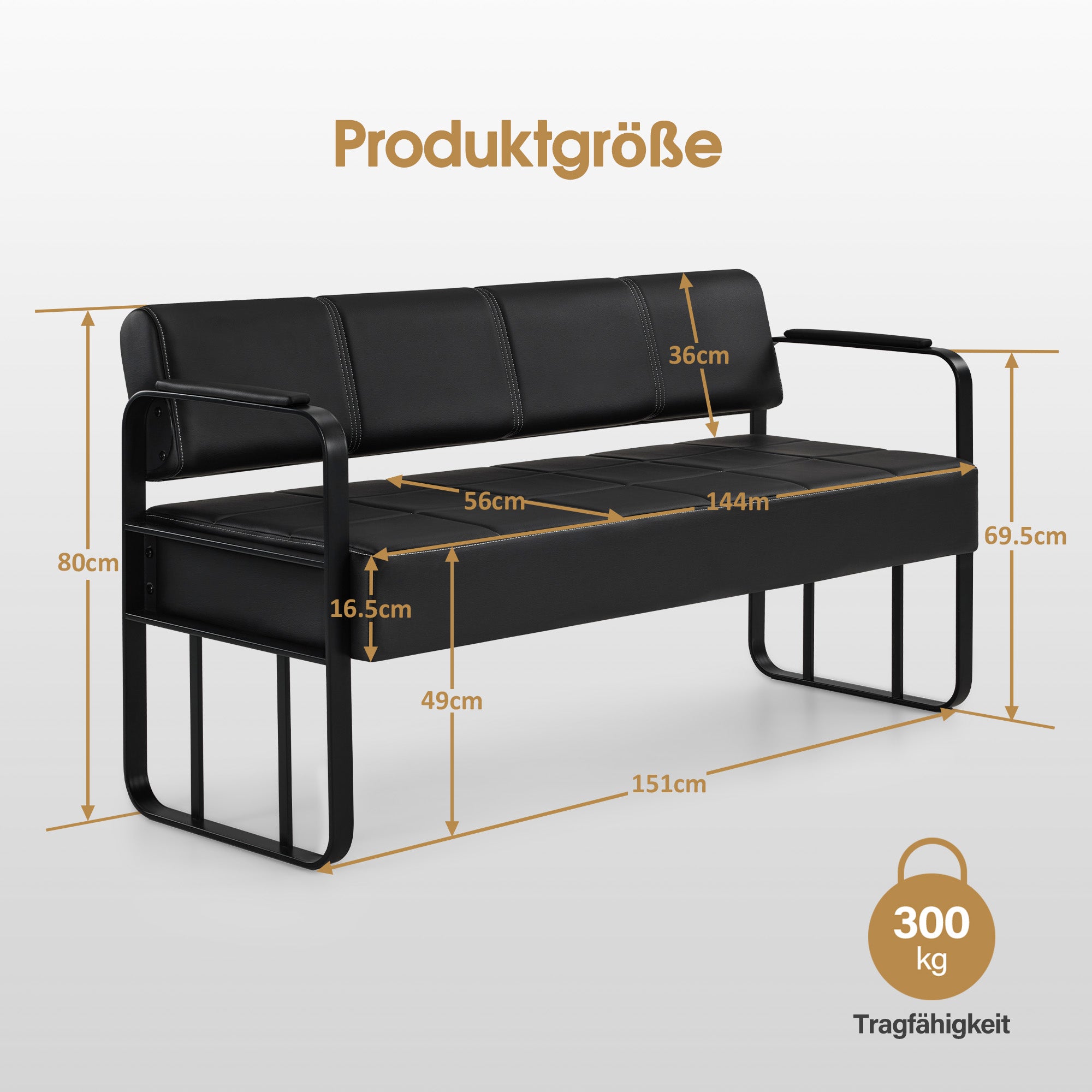 MCombo 3-zitsbank met armleuning, kussenbank met rugleuning, wachtbank, woonkamerbank W528