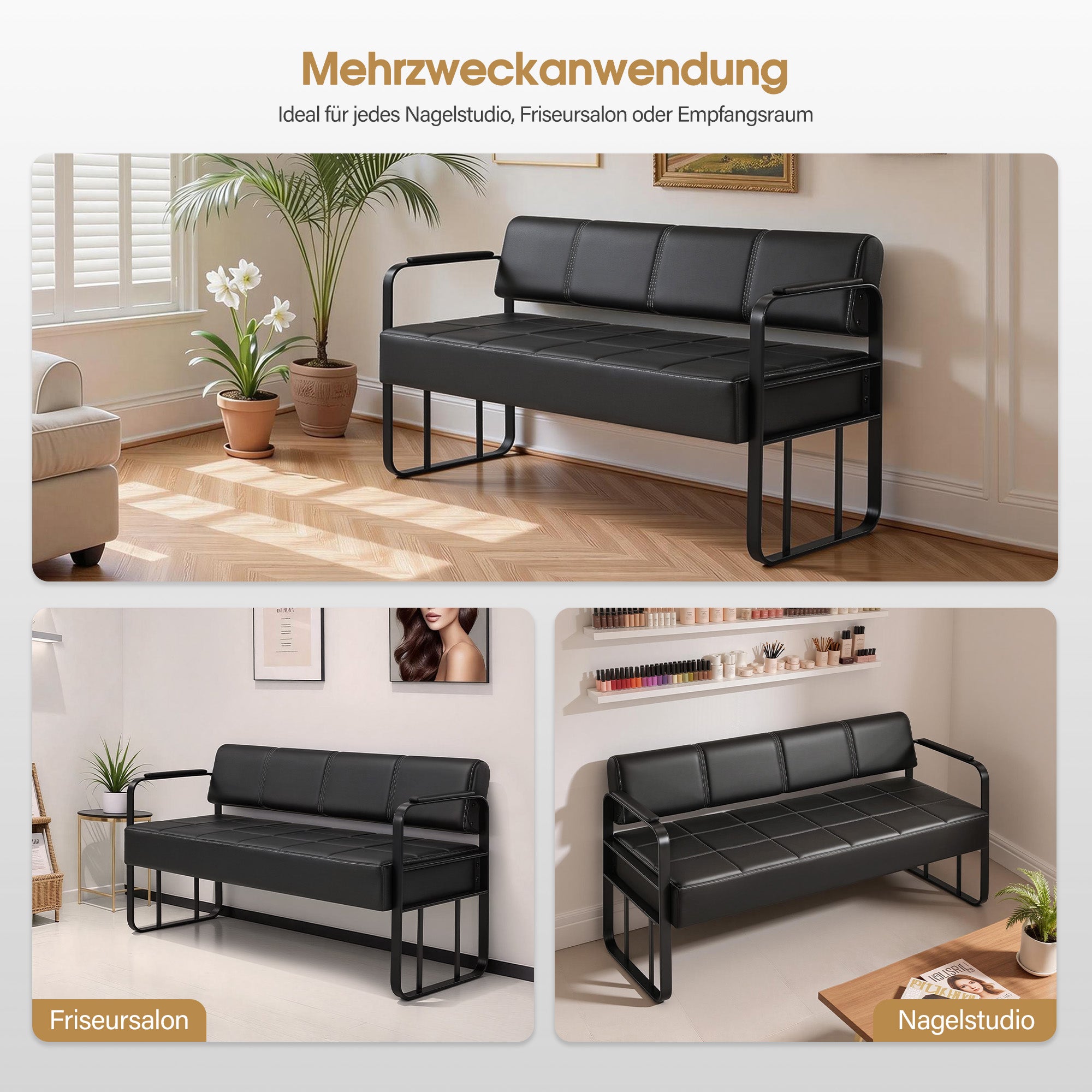 MCombo 3-zitsbank met armleuning, kussenbank met rugleuning, wachtbank, woonkamerbank W528