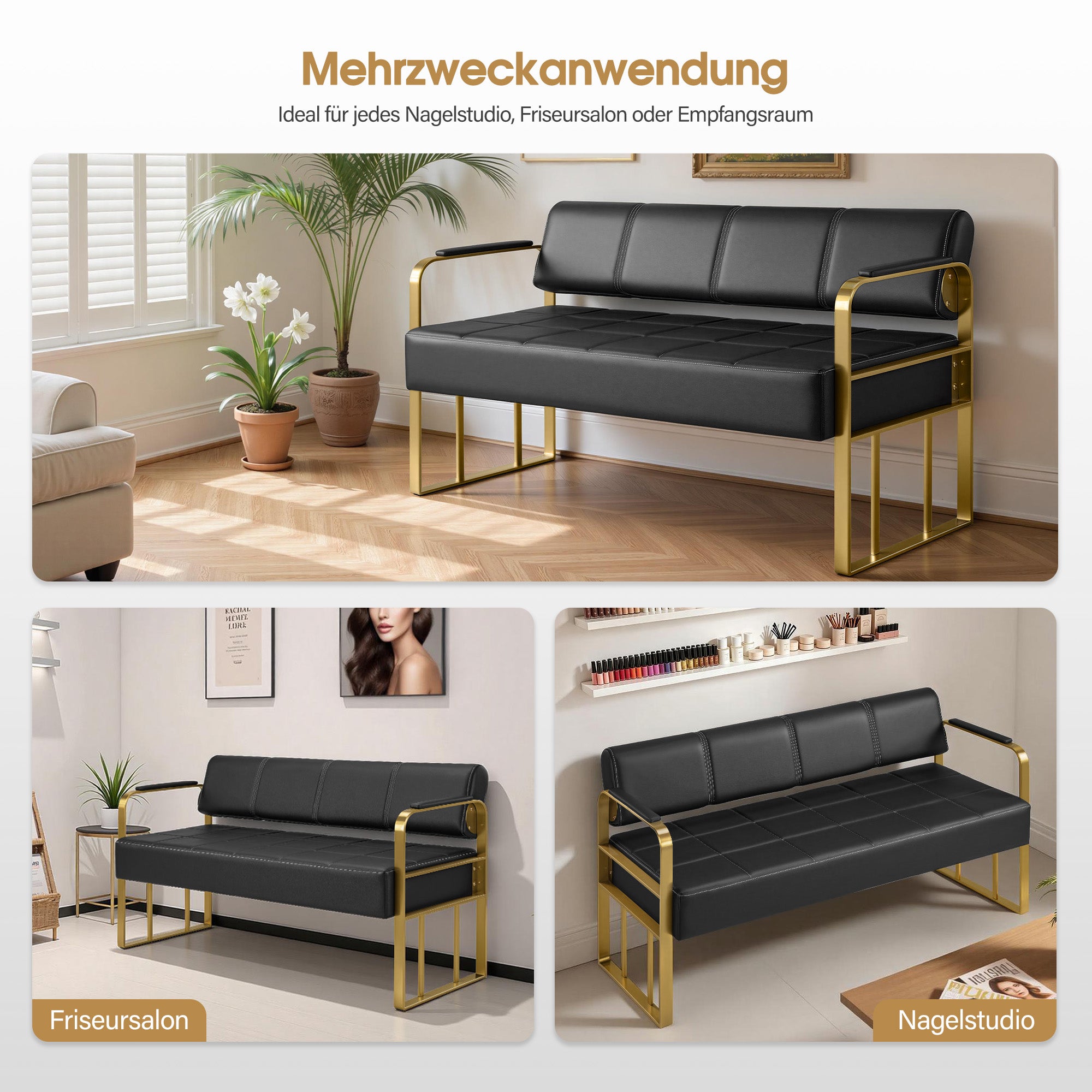 MCombo Banco de 3 plazas con reposabrazos, banco tapizado con respaldo, banco de espera, banco para sala de estar W528