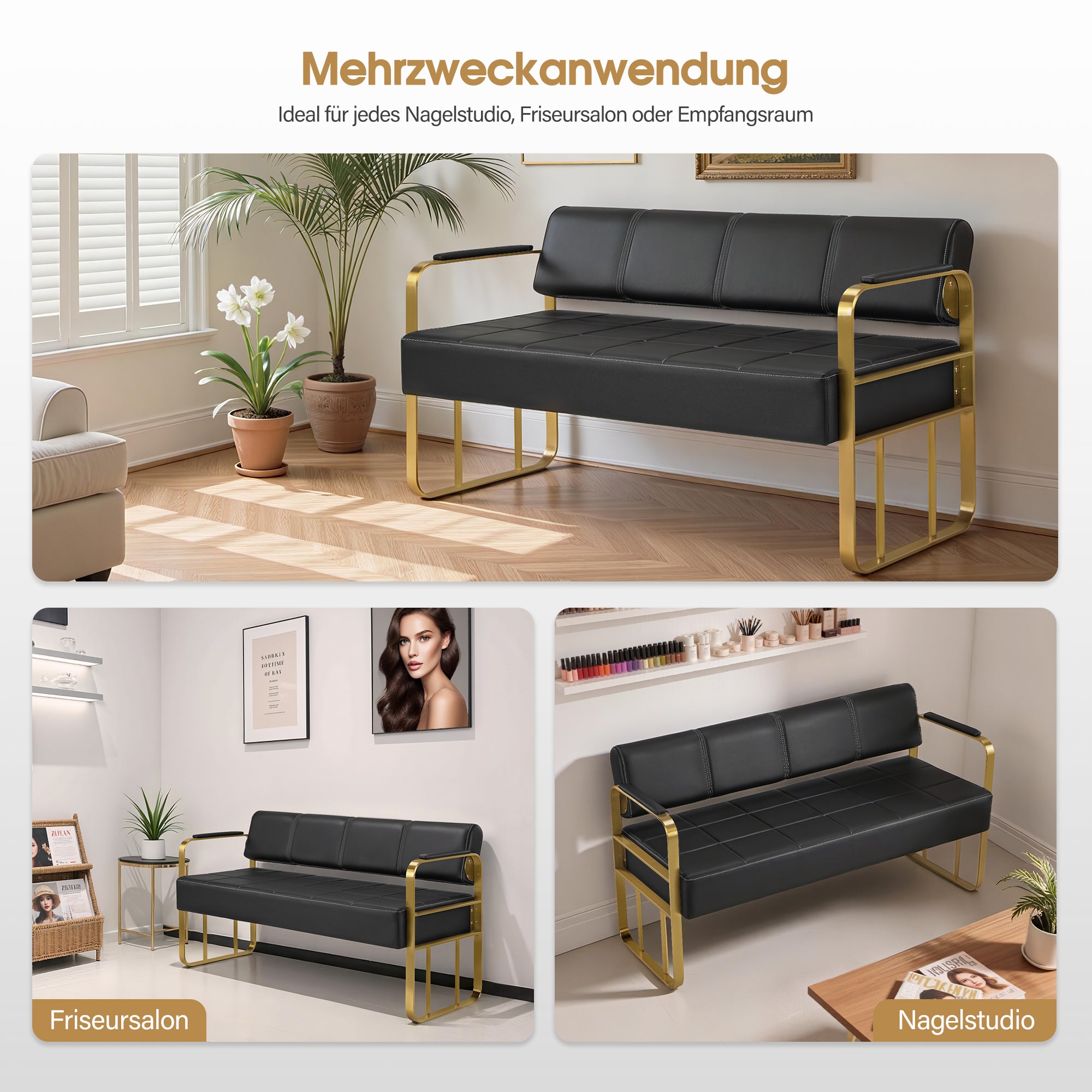 MCombo 3-zitsbank met armleuning, kussenbank met rugleuning, wachtbank, woonkamerbank W528