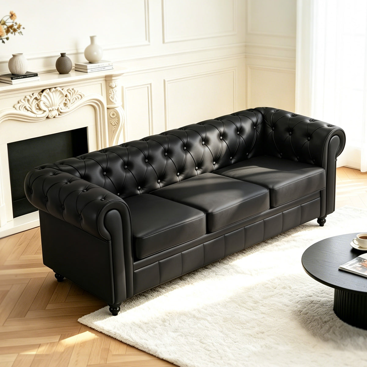 M MCombo Chesterfield Sofa 3-Sitzer, Wartebank Friseur Vintage, Sitzbank mit Rückenlehne & Armlehne Couch 3-er, W536