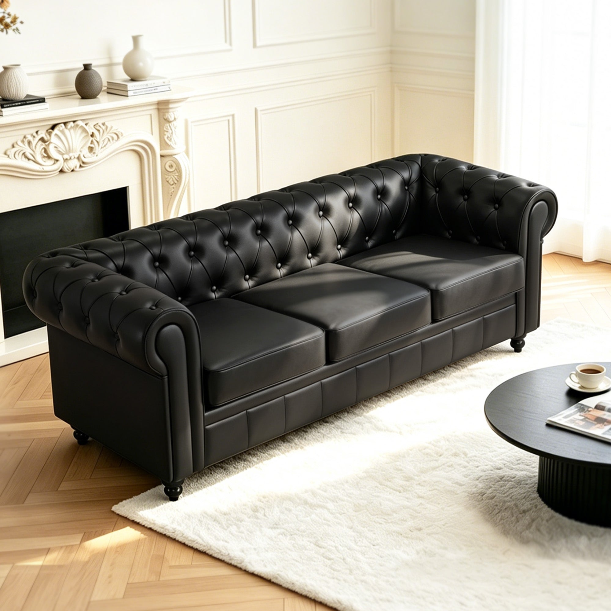 MCombo Divano Chesterfield a 3 posti, panca vintage da sala d'attesa per parrucchieri, panca con schienale e braccioli, divano a 3 posti, W536