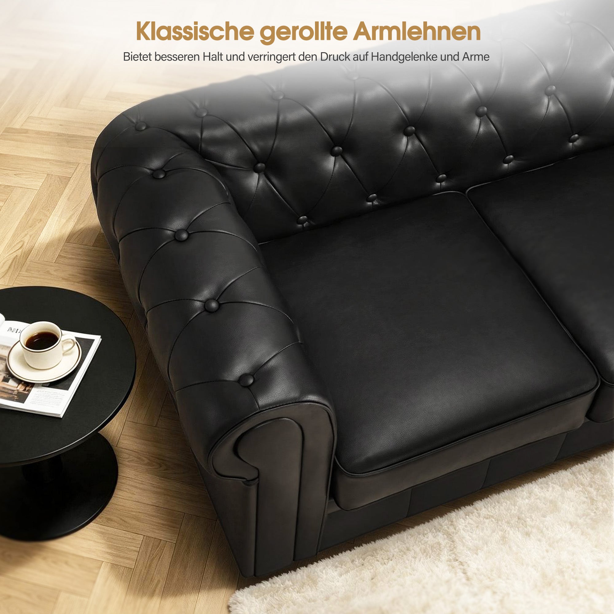 MCombo Divano Chesterfield a 3 posti, panca vintage da sala d'attesa per parrucchieri, panca con schienale e braccioli, divano a 3 posti, W536
