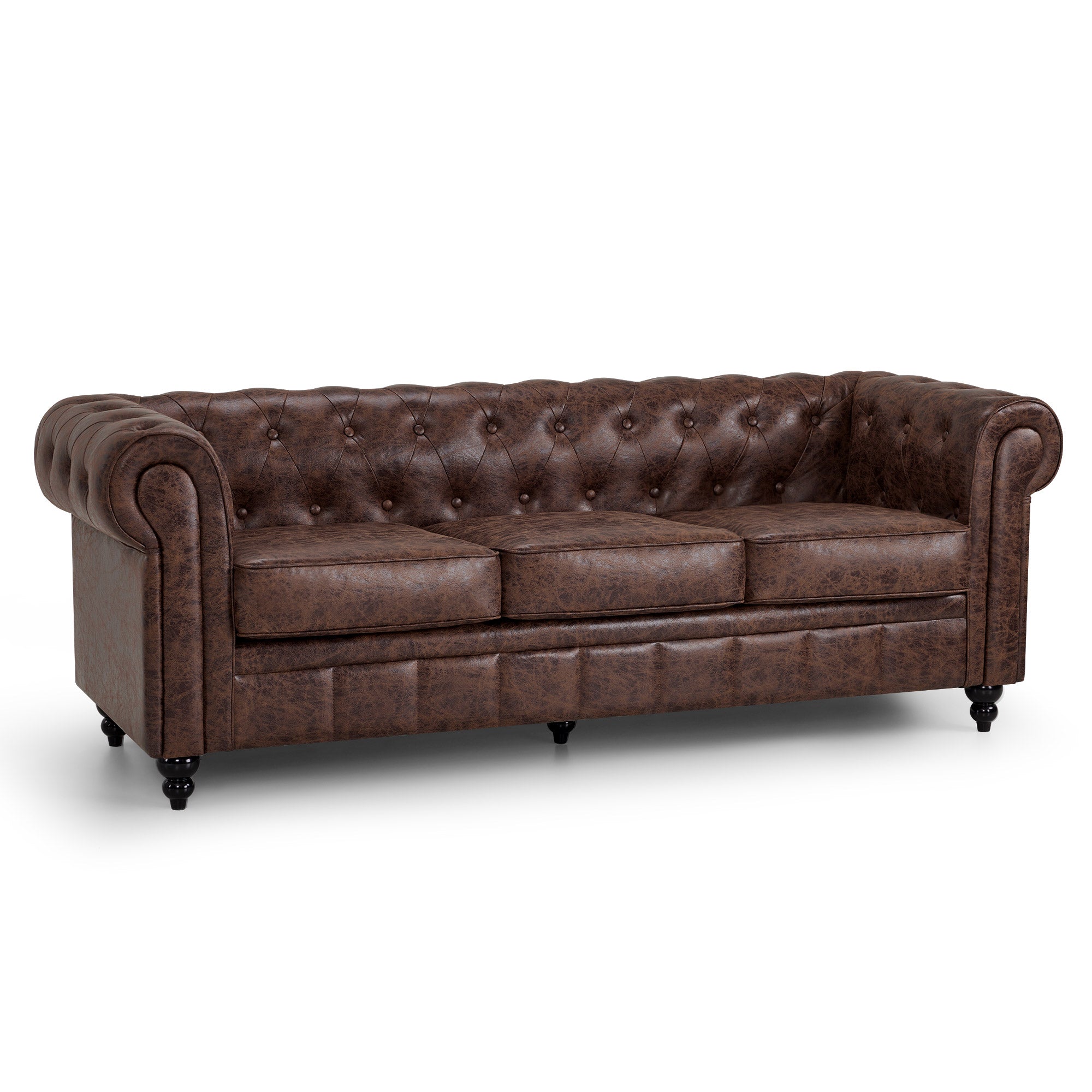 MCombo Divano Chesterfield a 3 posti, panca vintage da sala d'attesa per parrucchieri, panca con schienale e braccioli, divano a 3 posti, W536
