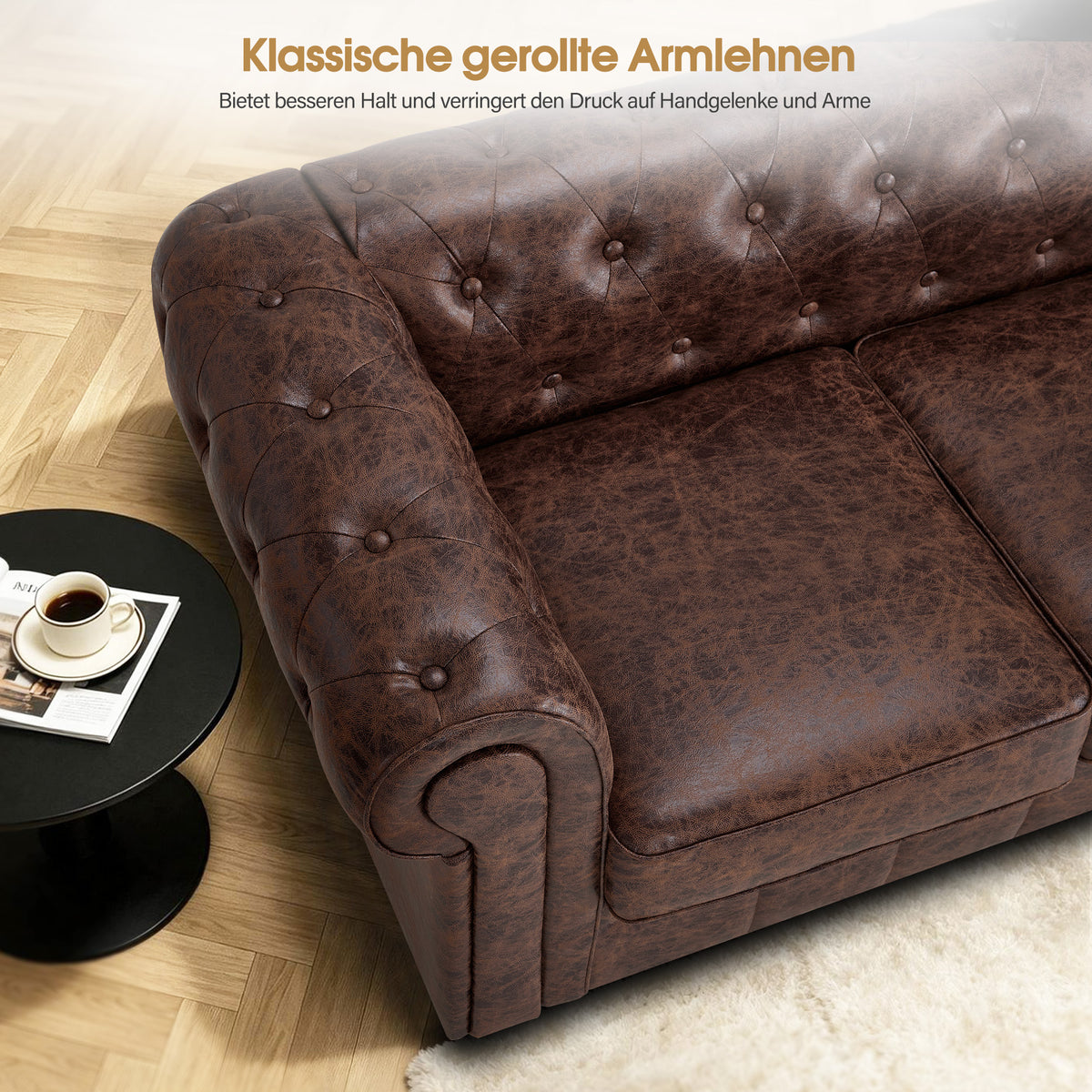 M MCombo Chesterfield Sofa 3-Sitzer, Wartebank Friseur Vintage, Sitzbank mit Rückenlehne & Armlehne Couch 3-er, W536