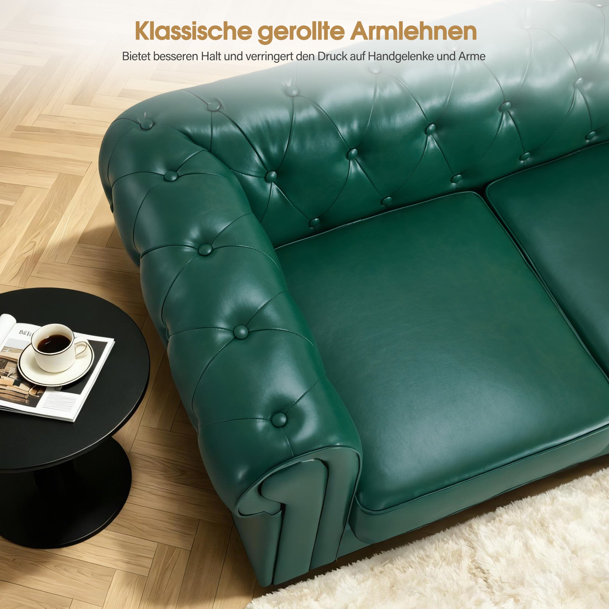 MCombo Divano Chesterfield a 3 posti, panca vintage da sala d'attesa per parrucchieri, panca con schienale e braccioli, divano a 3 posti, W536
