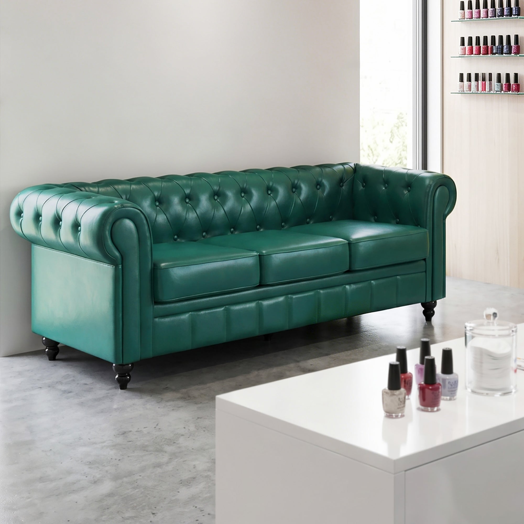 MCombo Divano Chesterfield a 3 posti, panca vintage da sala d'attesa per parrucchieri, panca con schienale e braccioli, divano a 3 posti, W536