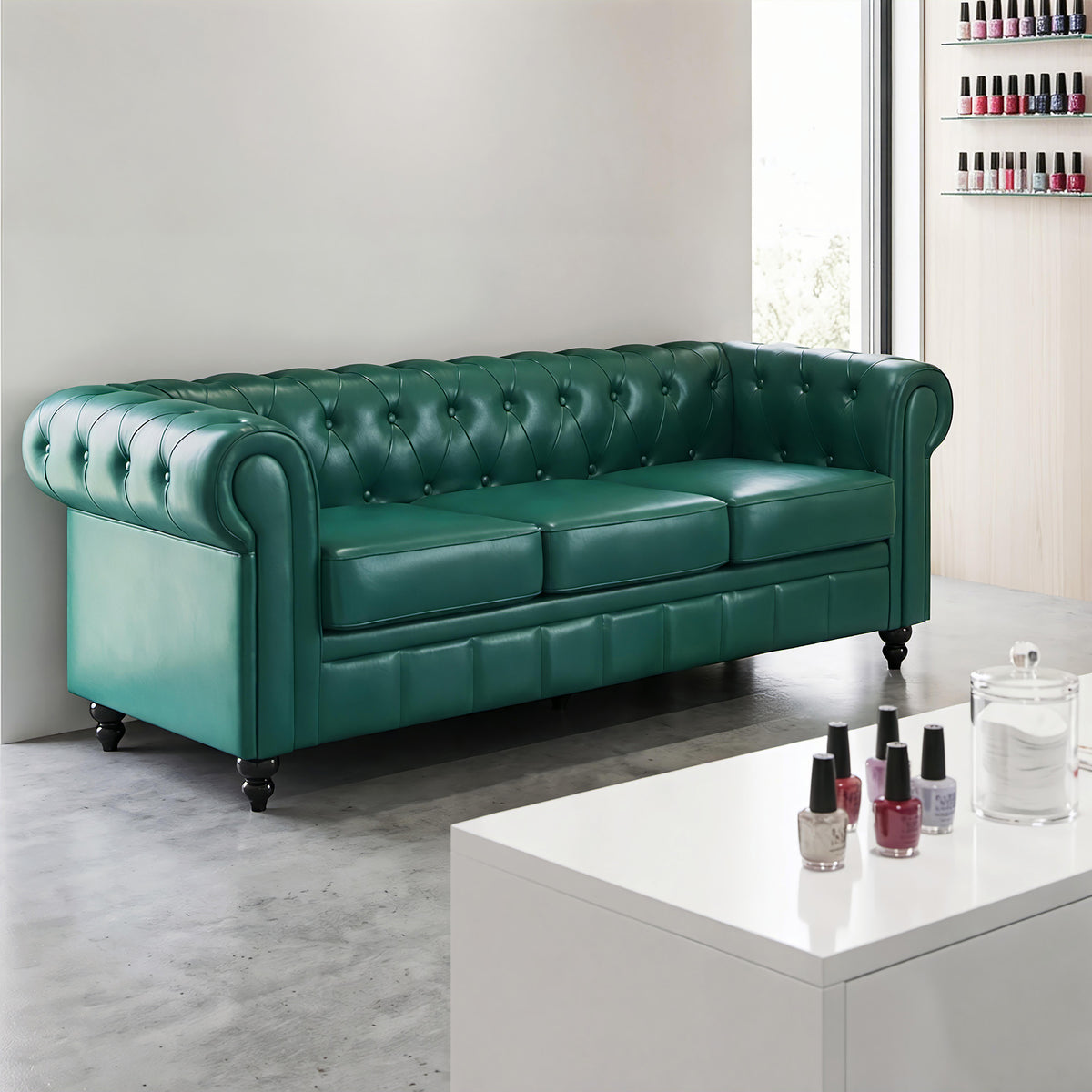 M MCombo Chesterfield Sofa 3-Sitzer, Wartebank Friseur Vintage, Sitzbank mit Rückenlehne & Armlehne Couch 3-er, W536