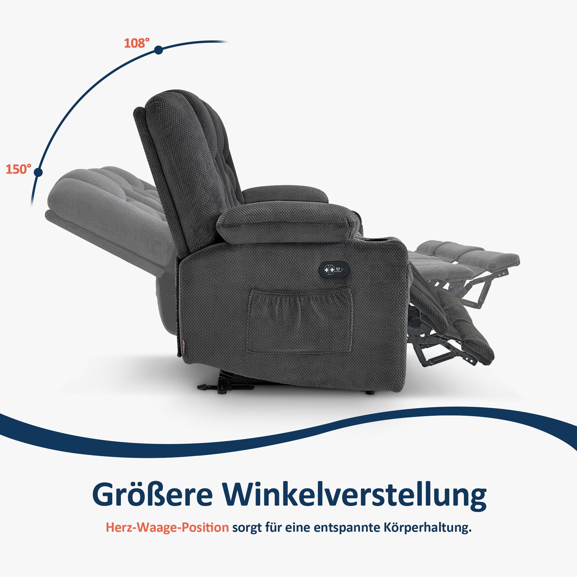 MCombo Divano elettrico con funzione letto, divano reclinabile a 2 o 3 posti (inclinazione fino a 150° regolabile tramite pulsante), divano stile cinema con funzione relax, USB e portabicchieri, modello 7009 (grigio)