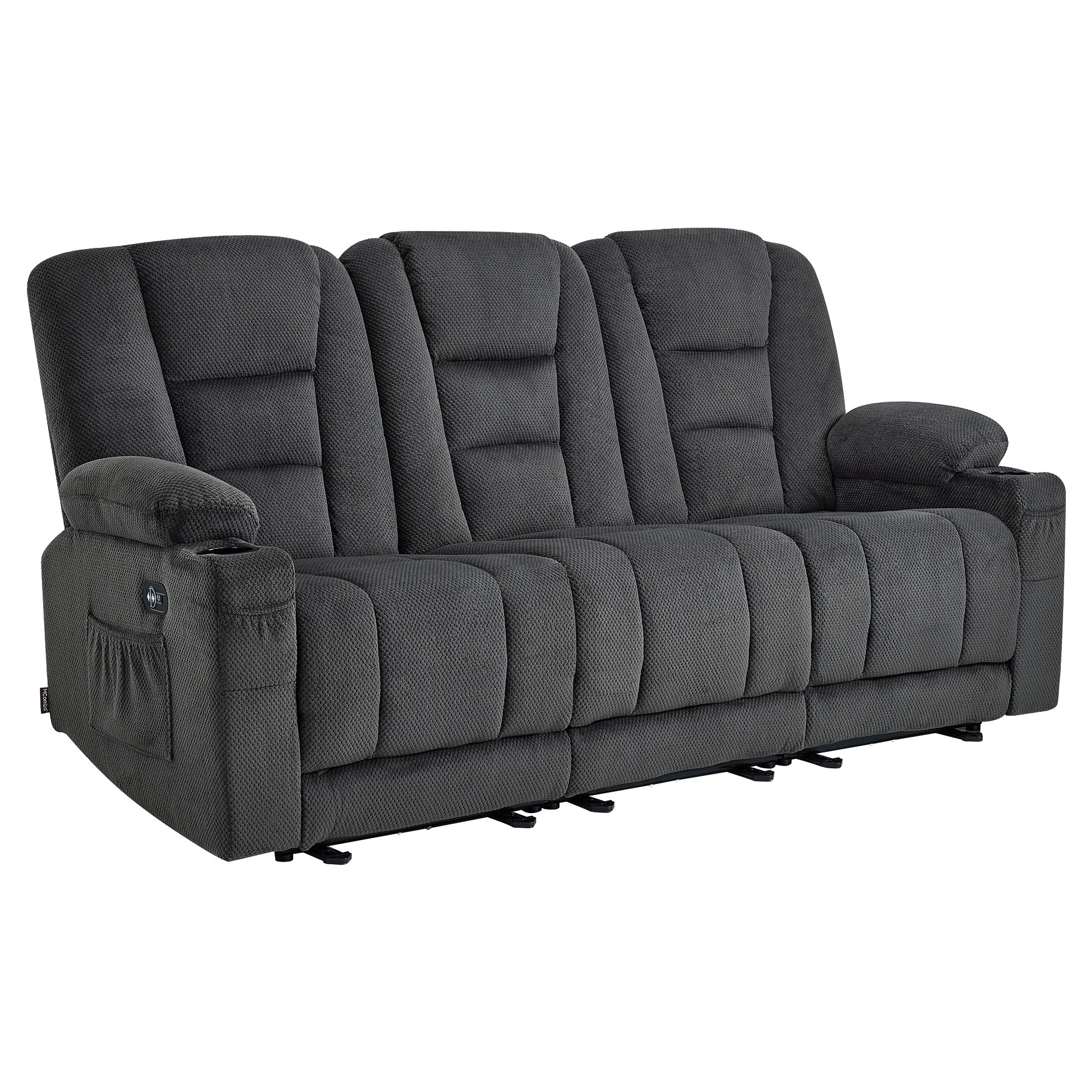 MCombo Divano elettrico con funzione letto, divano reclinabile a 2 o 3 posti (inclinazione fino a 150° regolabile tramite pulsante), divano stile cinema con funzione relax, USB e portabicchieri, modello 7009 (grigio)