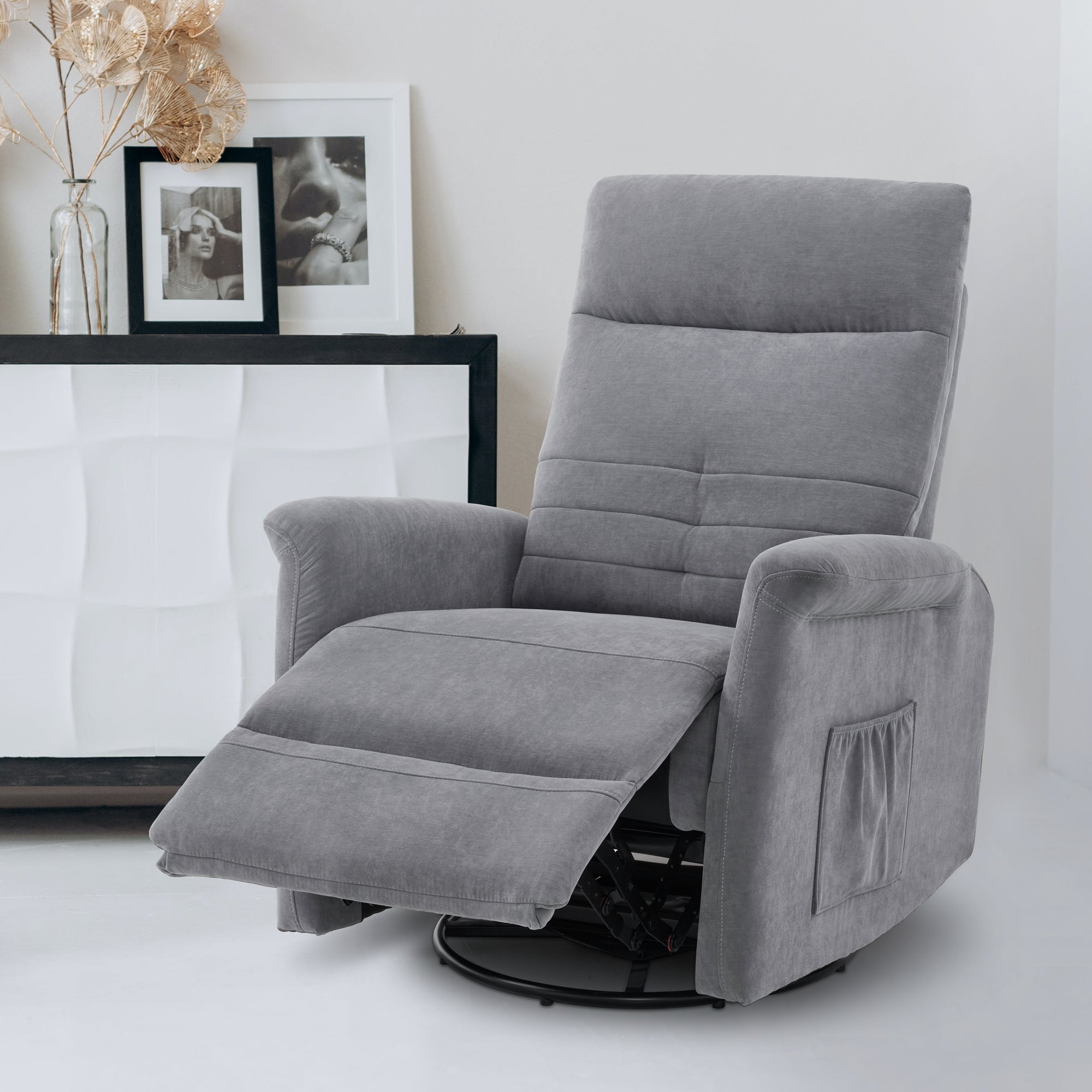 MCombo Poltrona TV relax con funzione reclinabile, manuale, poltrona massaggiante con funzione riscaldante, poltrona TV con funzione dondolo e girevole, rotazione a 270°,  7013