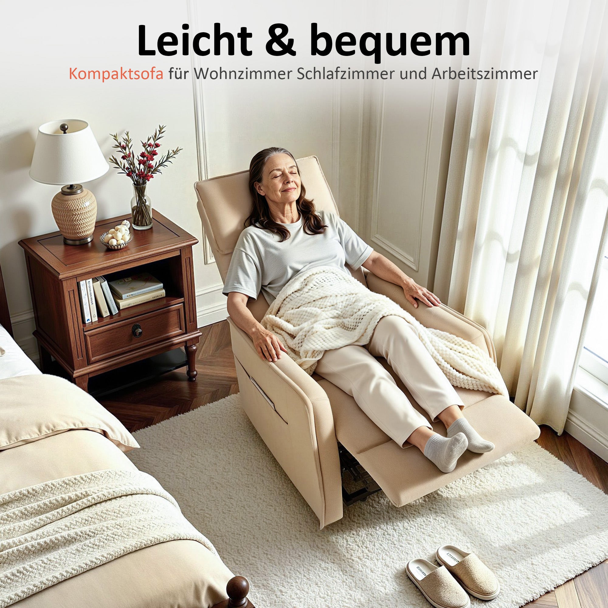 M MCombo elektrische tv-fauteuil met opsta-hulp, tv-fauteuil met ligfunctie tot 135°, massage en verwarming, kleine opsta-fauteuil, seniorenfauteuil voor woonkamer 7027 (stof)