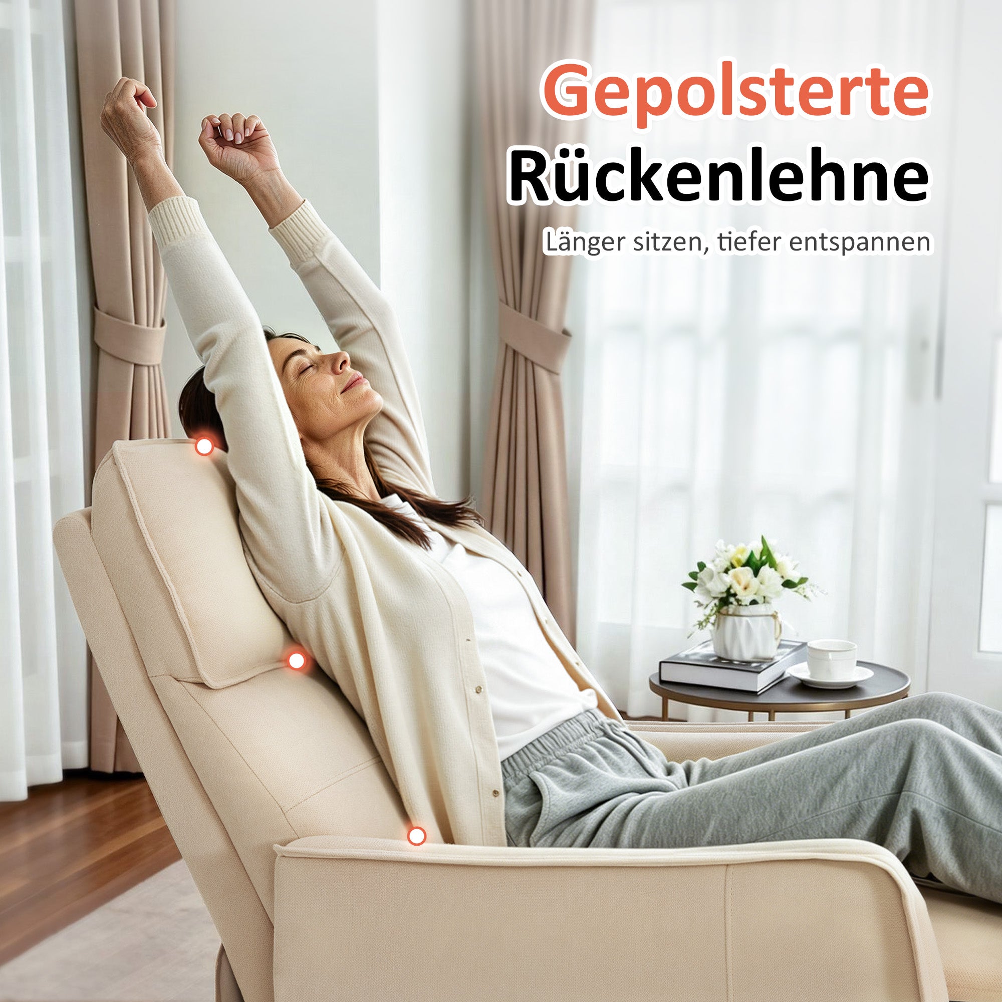 M MCombo elektrische tv-fauteuil met opsta-hulp, tv-fauteuil met ligfunctie tot 135°, massage en verwarming, kleine opsta-fauteuil, seniorenfauteuil voor woonkamer 7027 (stof)