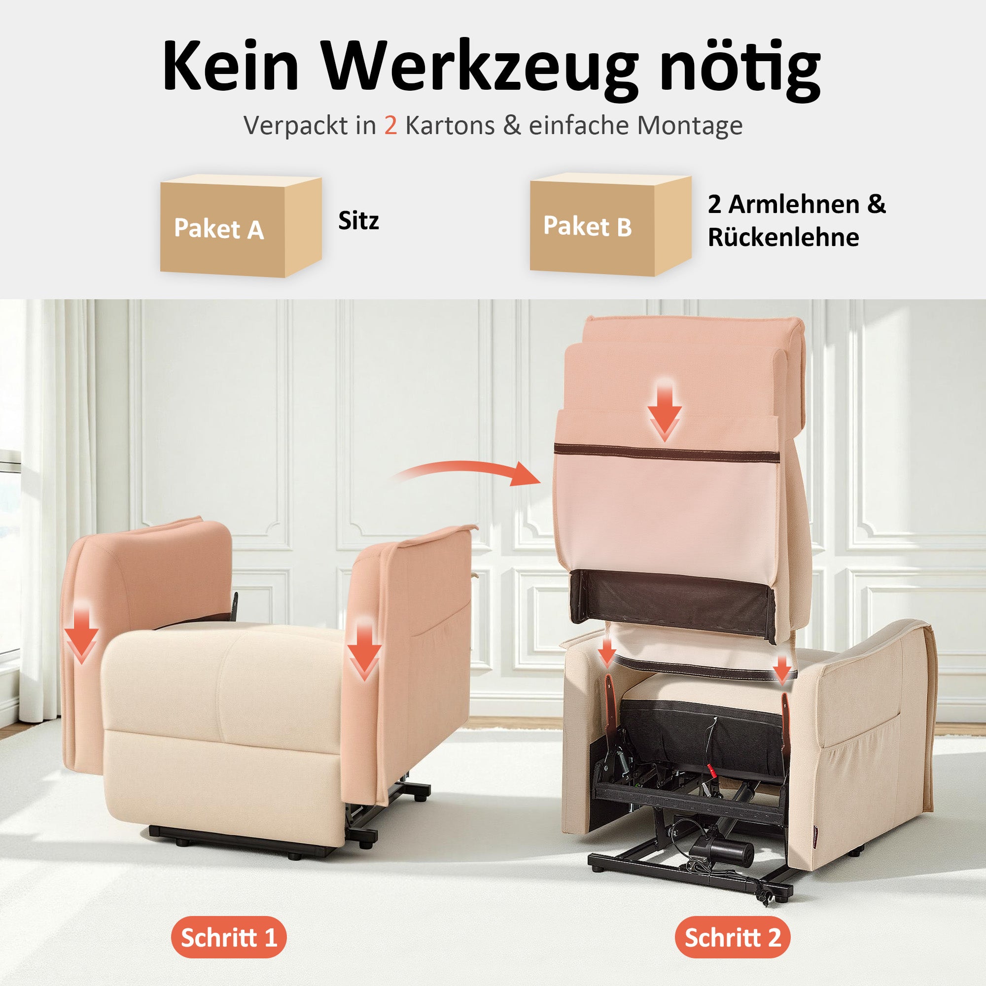 M MCombo elektrische tv-fauteuil met opsta-hulp, tv-fauteuil met ligfunctie tot 135°, massage en verwarming, kleine opsta-fauteuil, seniorenfauteuil voor woonkamer 7027 (stof)