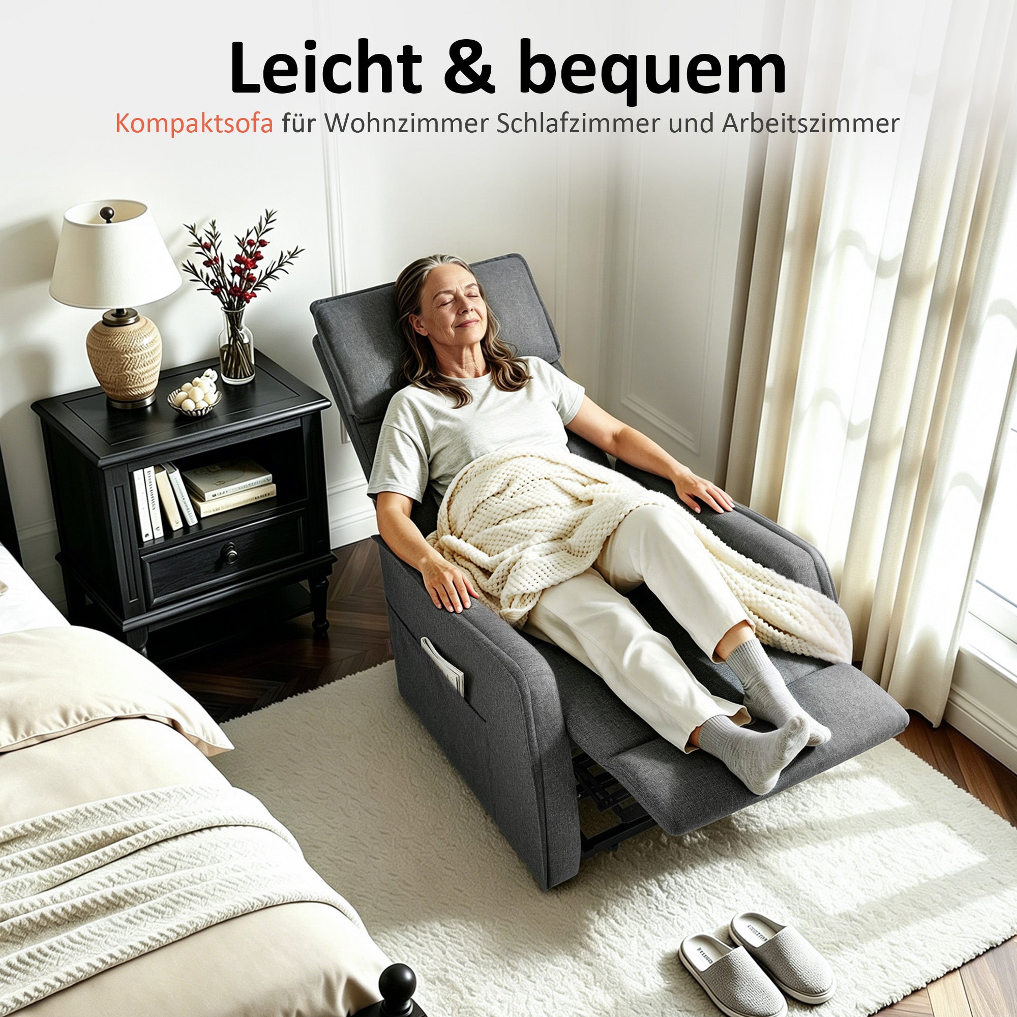 M MCombo elektrische tv-fauteuil met opsta-hulp, tv-fauteuil met ligfunctie tot 135°, massage en verwarming, kleine opsta-fauteuil, seniorenfauteuil voor woonkamer 7027 (stof)