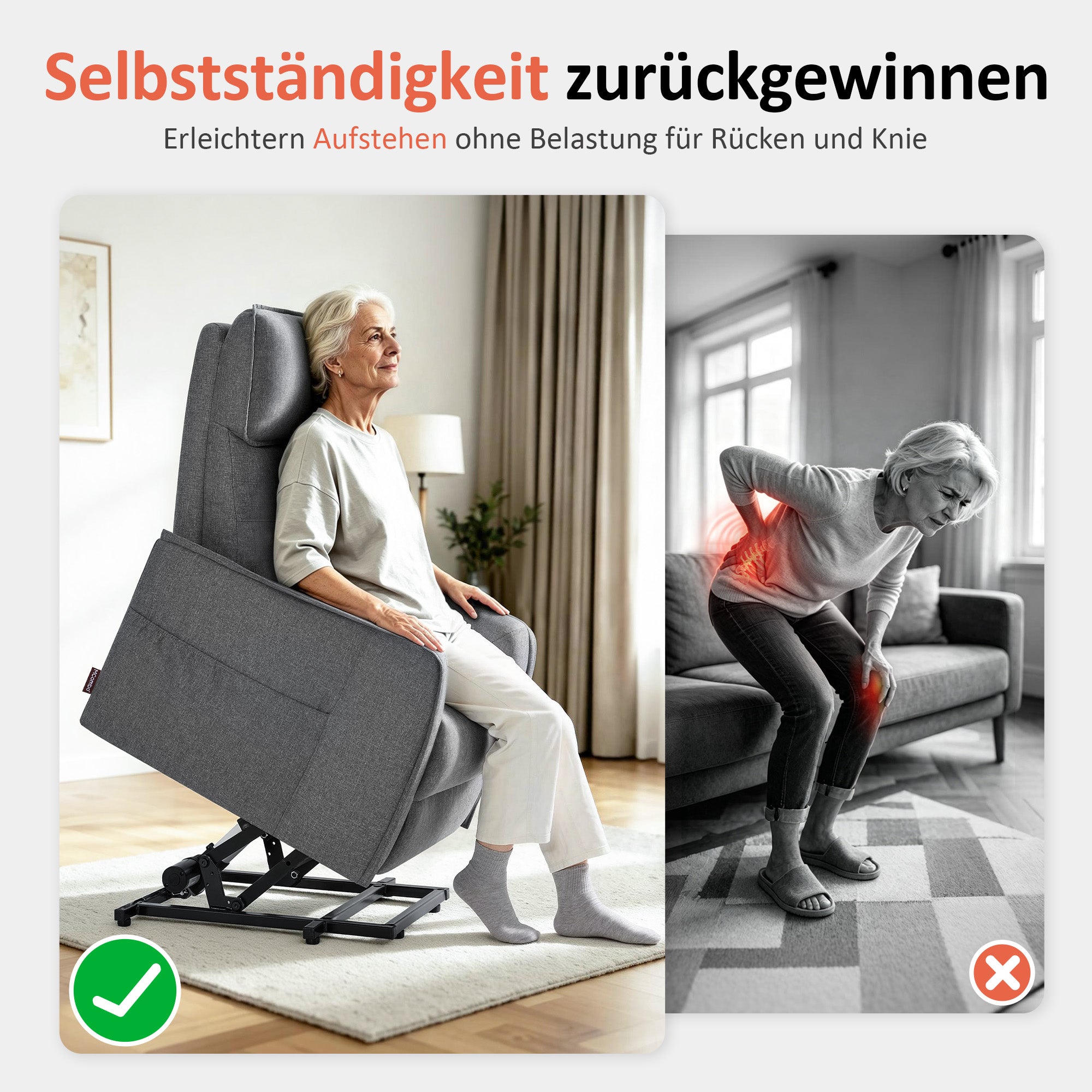 M MCombo elektrische tv-fauteuil met opsta-hulp, tv-fauteuil met ligfunctie tot 135°, massage en verwarming, kleine opsta-fauteuil, seniorenfauteuil voor woonkamer 7027 (stof)