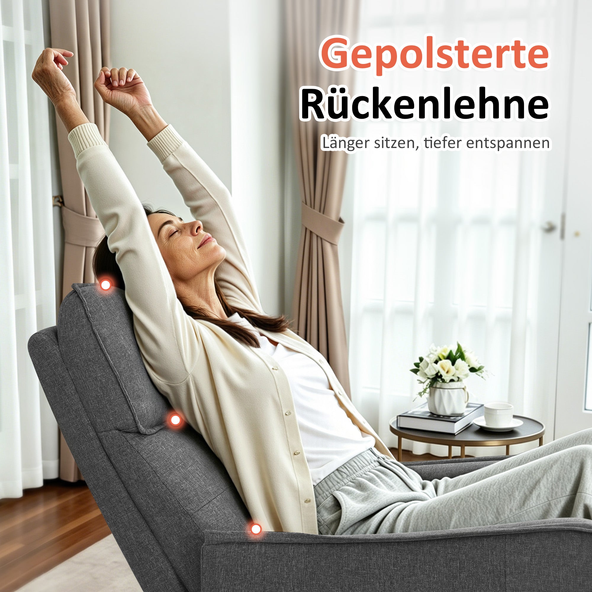 M MCombo elektrische tv-fauteuil met opsta-hulp, tv-fauteuil met ligfunctie tot 135°, massage en verwarming, kleine opsta-fauteuil, seniorenfauteuil voor woonkamer 7027 (stof)