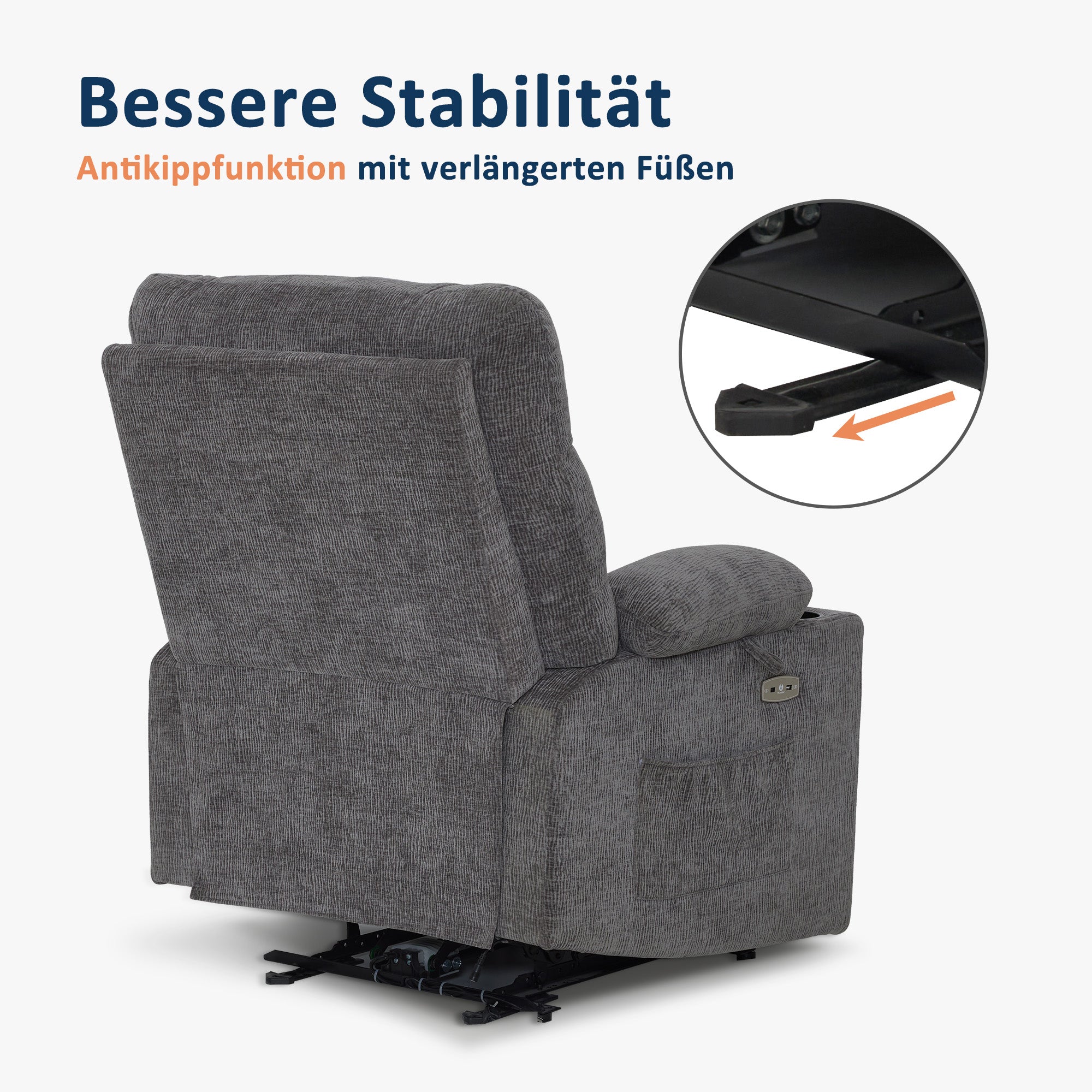 MCombo Poltrona reclinabile con funzione reclinabile, regolabile elettricamente per guardare la TV, in similpelle traspirante, con porta USB e portabicchieri, per soggiorno, Braun 7033