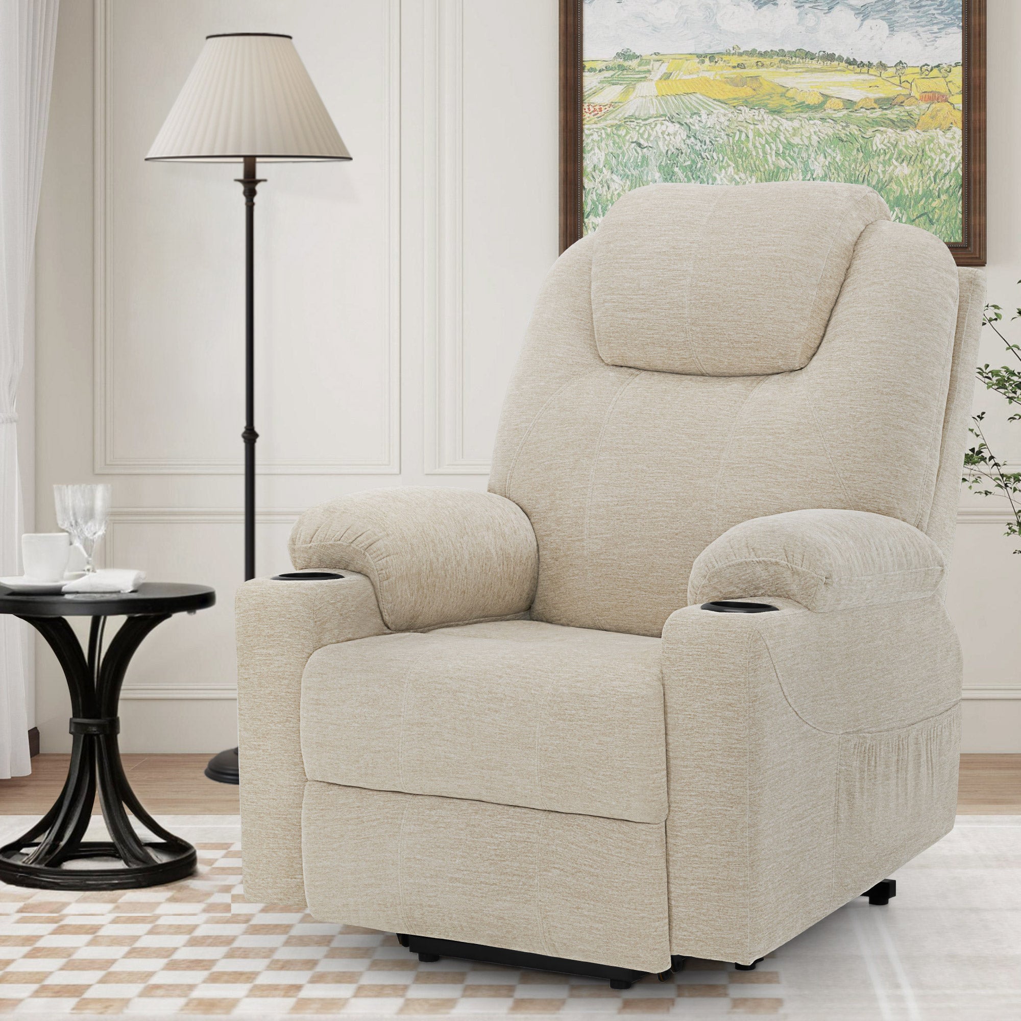 MCombo Poltrona TV elettrica reclinabile con sollevamento assistito, reclinabile fino a 140°, poltrona massaggiante con funzione riscaldante, regolabile tramite pulsanti e telecomando, con porta USB, 7040