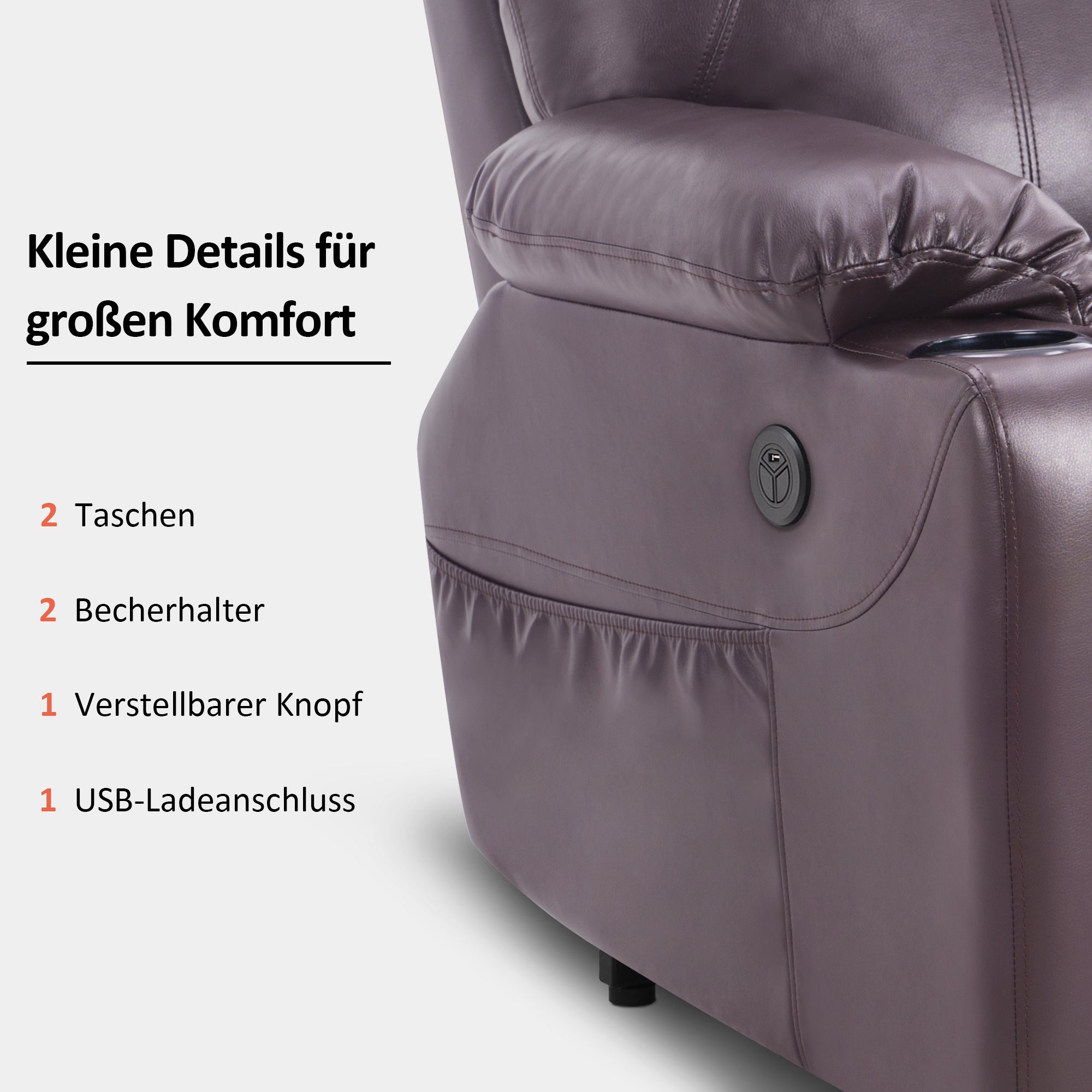MCombo Poltrona TV elettrica reclinabile con sollevamento assistito, reclinabile fino a 140°, poltrona massaggiante con funzione riscaldante, regolabile tramite pulsanti e telecomando, con porta USB, 7040