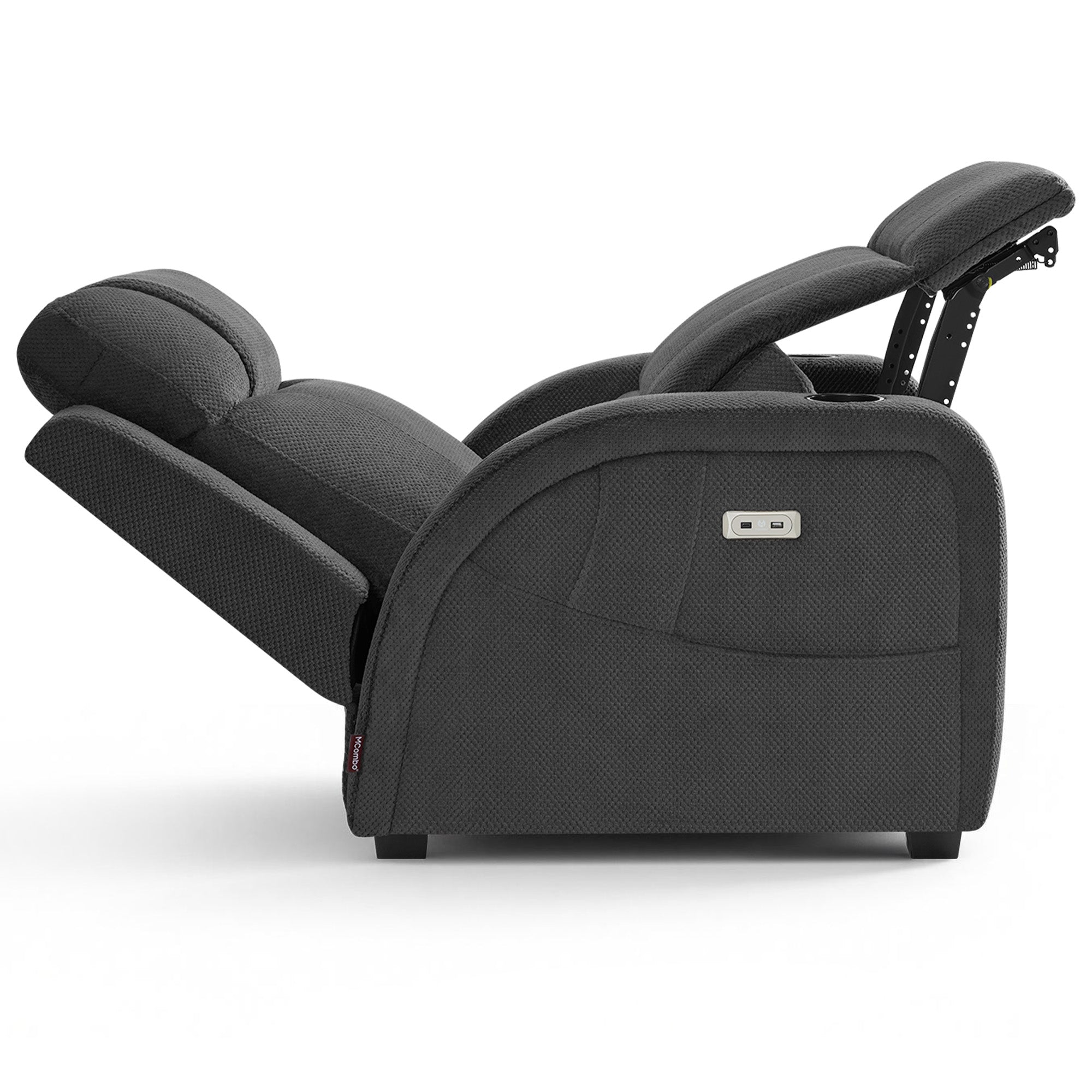 M MCombo Poltrona Relax Elettrica a 2 Motori, Schienale e Poggiapiedi Regolabili Elettricamente, Poltrona Zero Gravity 150° con Funzione Reset, Cuscino di Seduta Interamente in Schiuma 35D 7042 (Tessuto, Grigio Scuro)