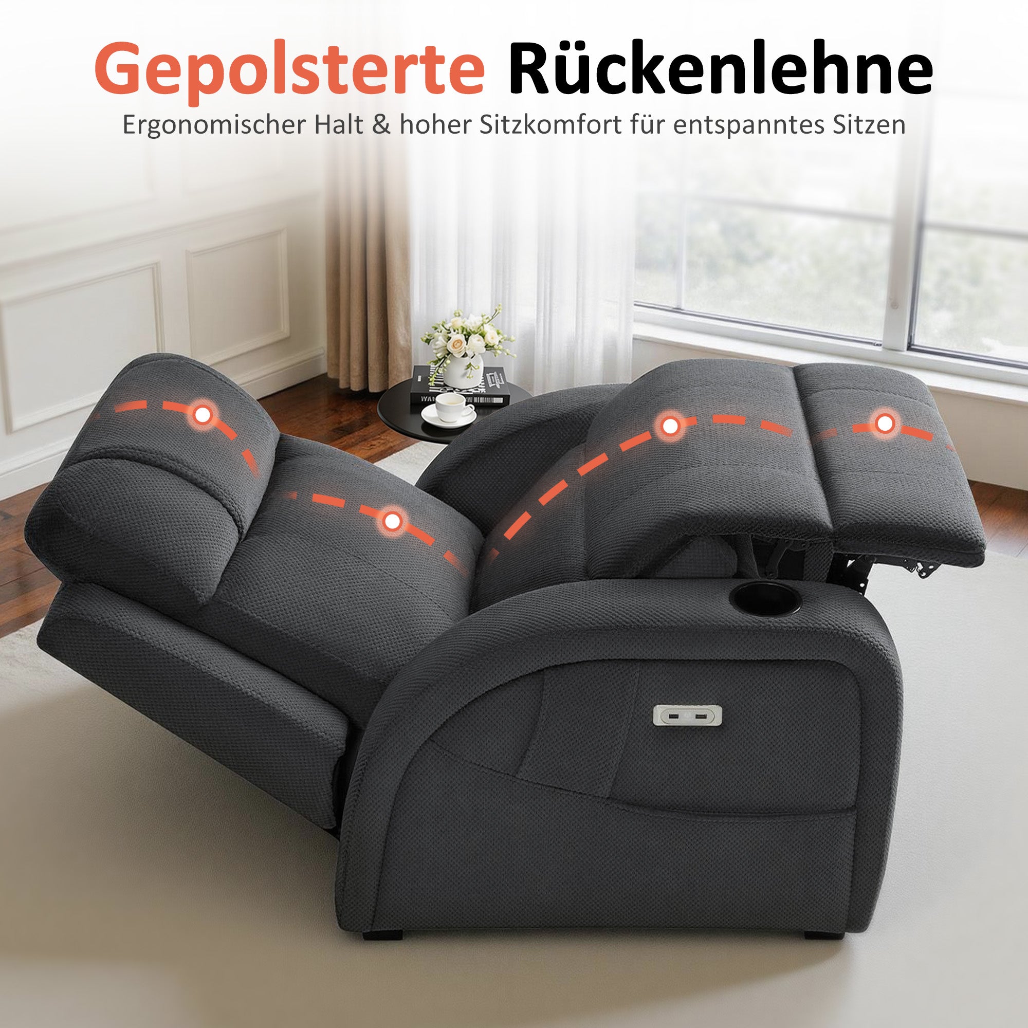 M MCombo Poltrona Relax Elettrica a 2 Motori, Schienale e Poggiapiedi Regolabili Elettricamente, Poltrona Zero Gravity 150° con Funzione Reset, Cuscino di Seduta Interamente in Schiuma 35D 7042 (Tessuto, Grigio Scuro)