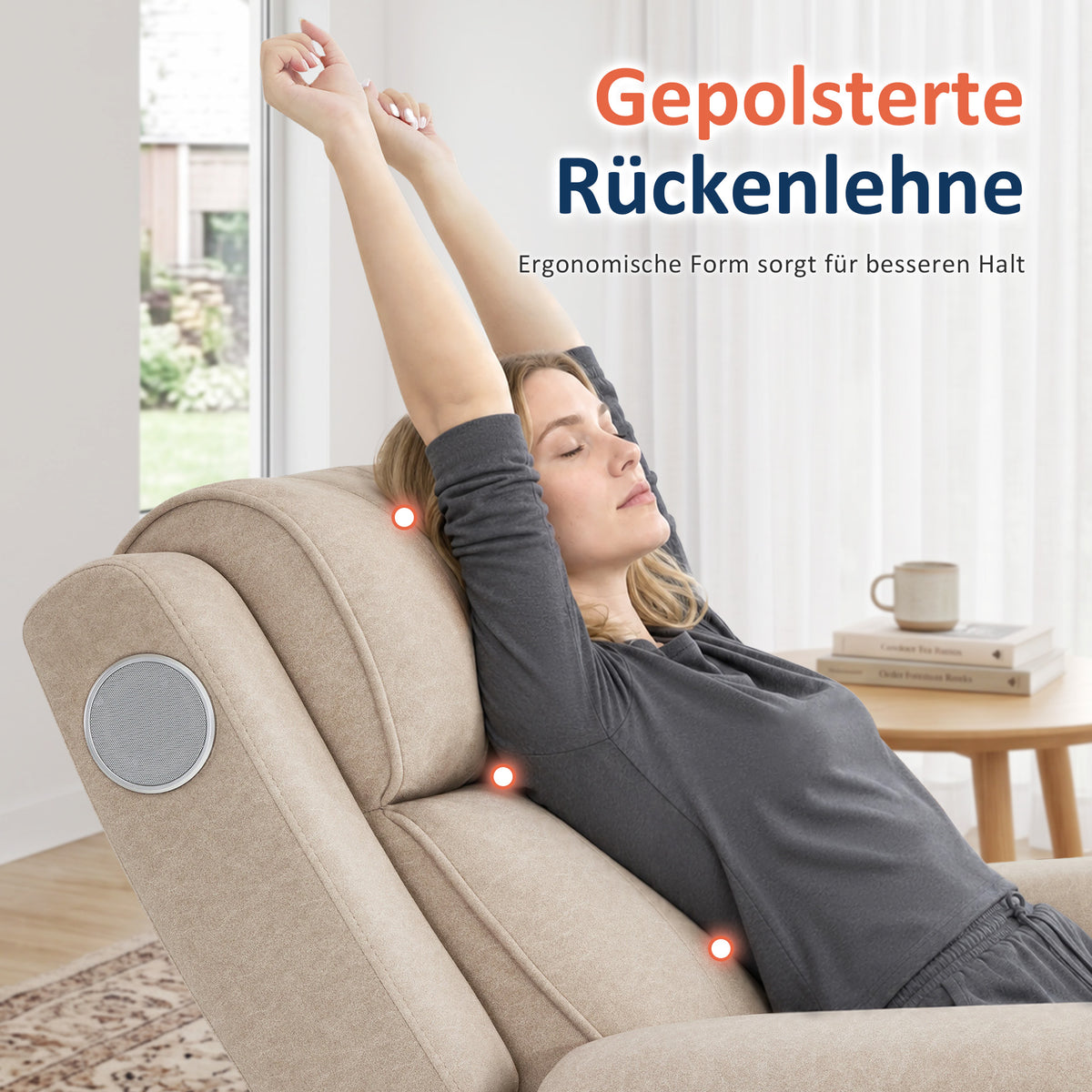 M MCombo Fernsehsessel Elektrisch Verstellbar, Relaxsessel mit Liegefunktion, Bluetooth-Lautsprechern, Verstellbare Kopfstütze, Massage & Wärmefunktion, 35D Vollschaum-Sitzkissen 7053