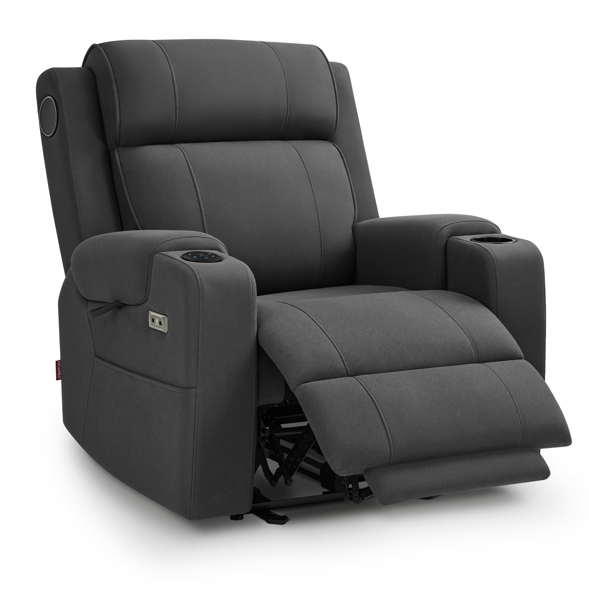 M MCombo Fernsehsessel Elektrisch Verstellbar, Relaxsessel mit Liegefunktion, Bluetooth-Lautsprechern, Verstellbare Kopfstütze, Massage & Wärmefunktion, 35D Vollschaum-Sitzkissen 7053
