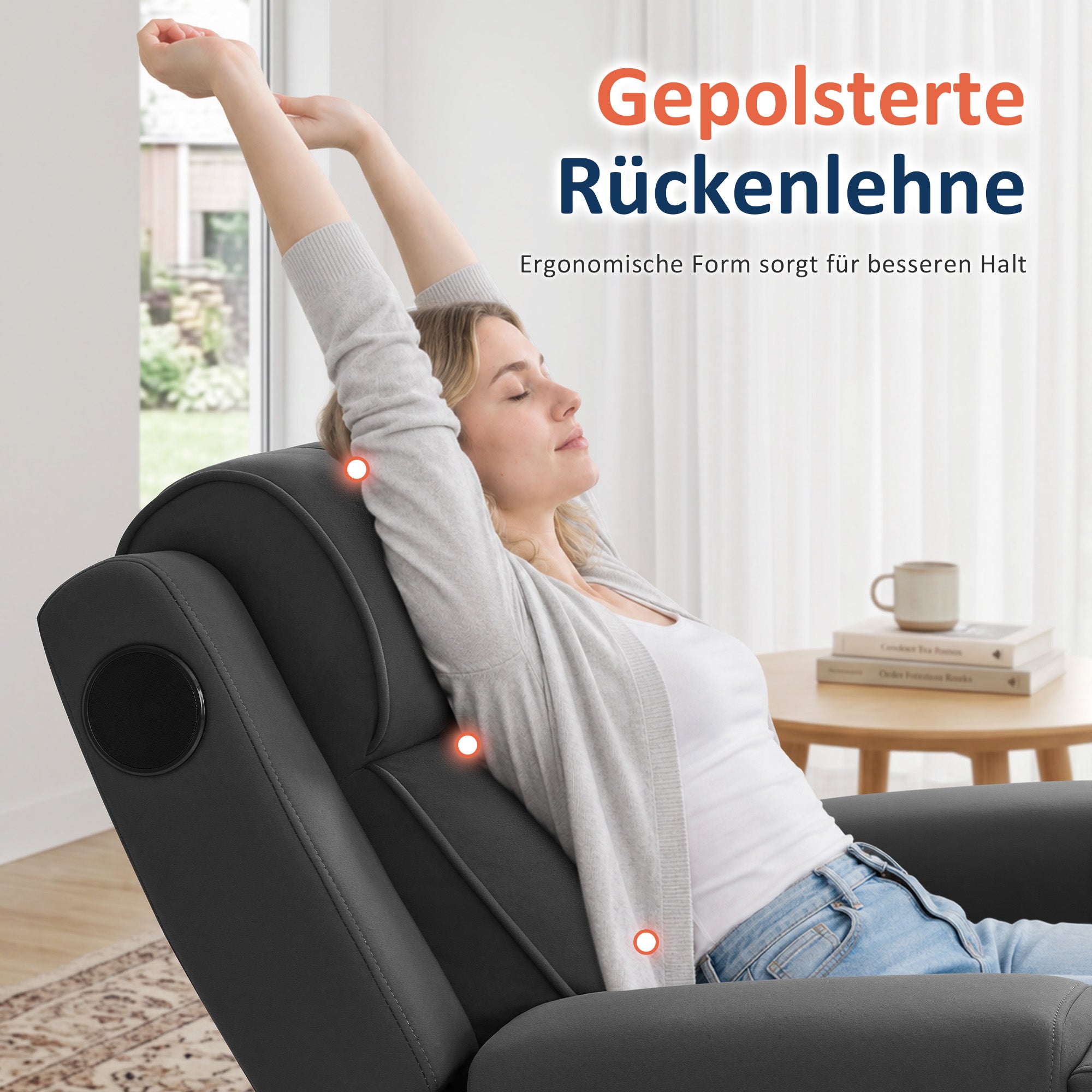 M MCombo Fernsehsessel Elektrisch Verstellbar, Relaxsessel mit Liegefunktion, Bluetooth-Lautsprechern, Verstellbare Kopfstütze, Massage & Wärmefunktion, 35D Vollschaum-Sitzkissen 7053