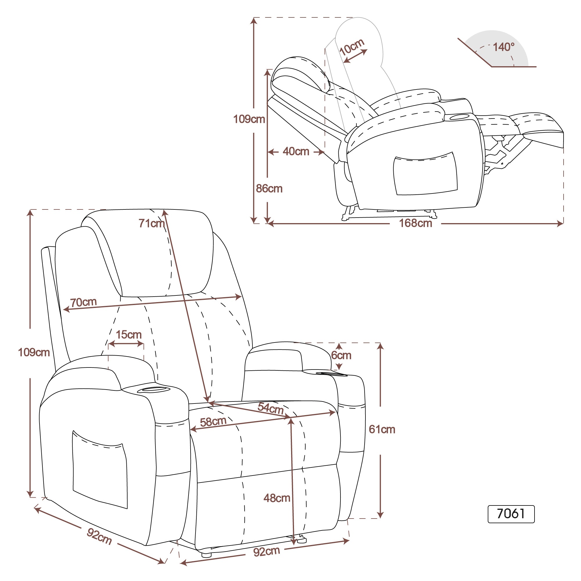 MCombo Poltrona relax elettrica, poltrona massaggiante, poltrona TV, funzione reclinabile, vibrazione, riscaldamento 7061