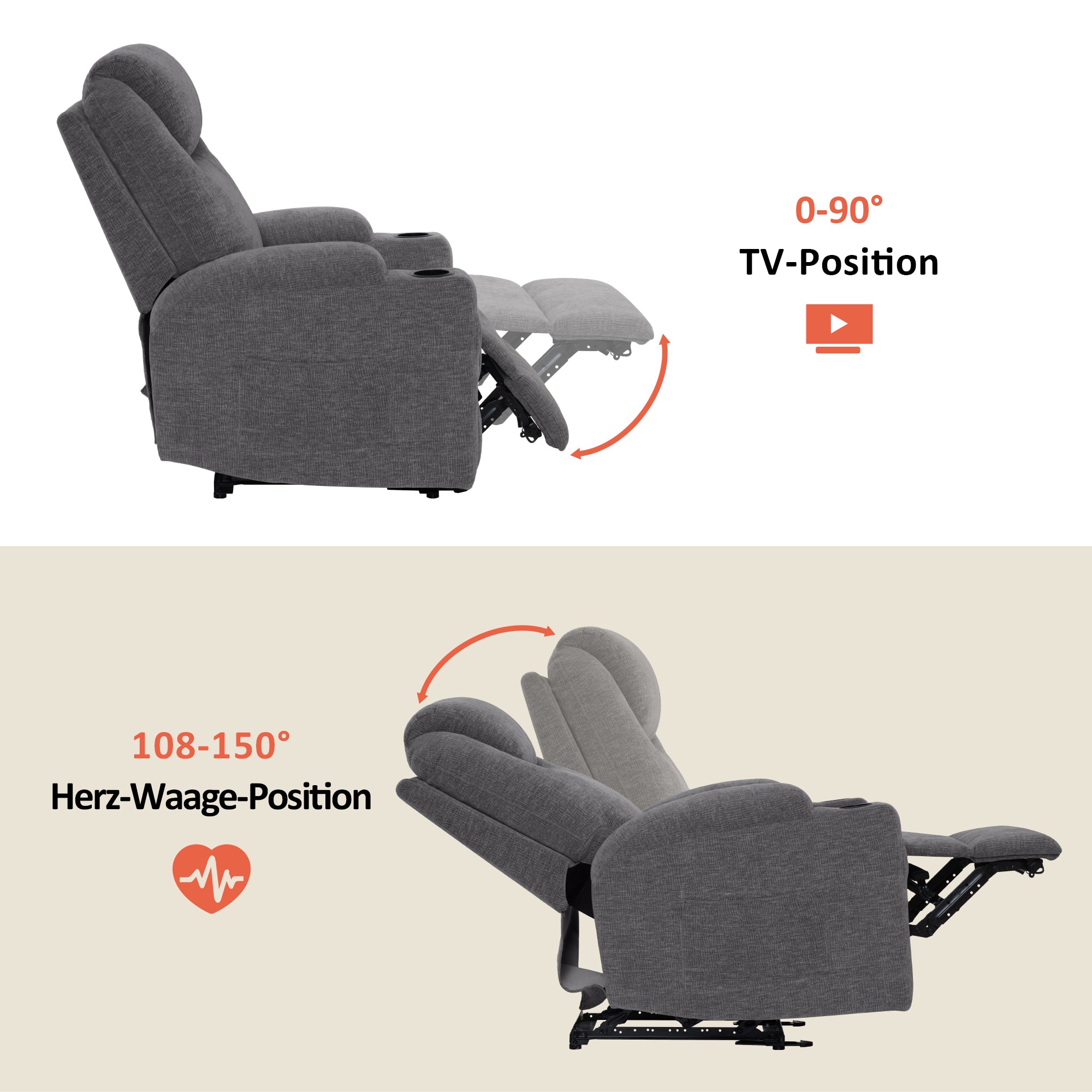 MCombo Poltrona relax elettrica, poltrona massaggiante, poltrona TV, funzione reclinabile, vibrazione, riscaldamento 7061