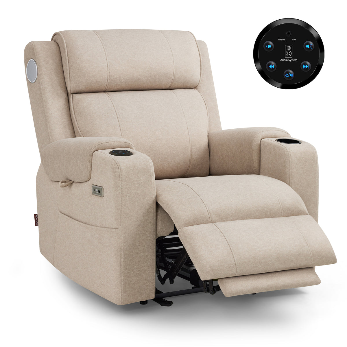 M MCombo Fernsehsessel Elektrisch Verstellbar, Relaxsessel mit Liegefunktion, Bluetooth-Lautsprechern, Verstellbare Kopfstütze, Massage & Wärmefunktion, 35D Vollschaum-Sitzkissen 7053